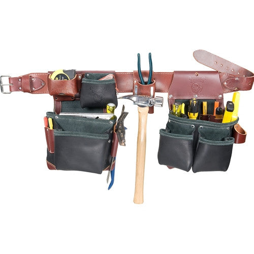 Premium Black Leather Tool Belt for Construction Workers - Heavy Duty Framing Carpenter Set 5625 - Ideal for Home Renovation, Woodworking & DIY Projects