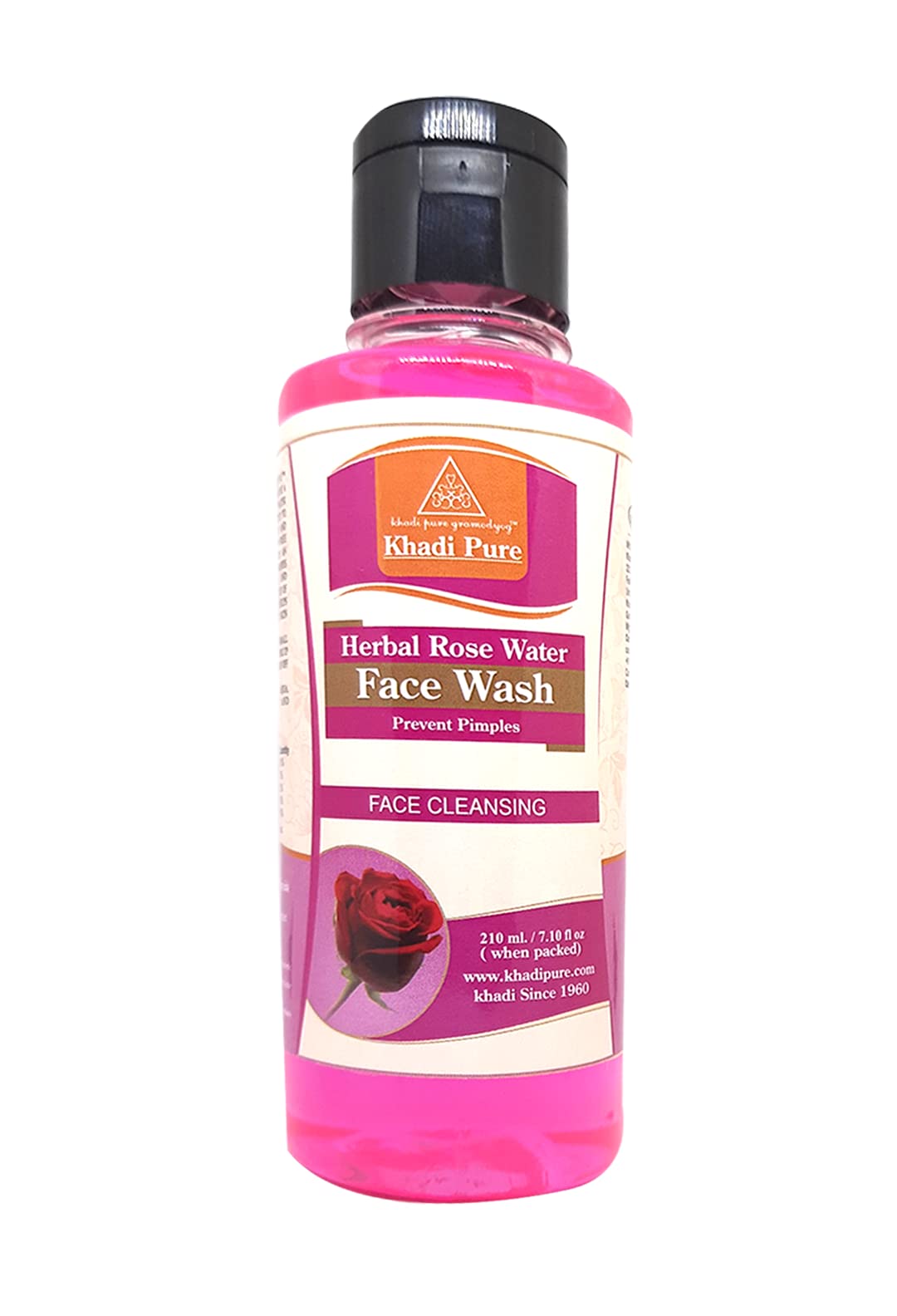 Khadi Pure Herbal Rose Water Face Wash 210ml - Natural Cleanser for Glowing Skin | Perfect for Daily Skincare & Makeup Removal