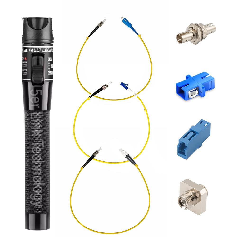 Fiber Optic Cable Troubleshooting Kit - 50mW/50km VFL Visual Fault Locator Pen with LC/SC/ST/FC Coupler Adapters, 3 Patch Cords & Storage Case - Perfect for Network Maintenance, Data Center Repairs & Telecom Installations