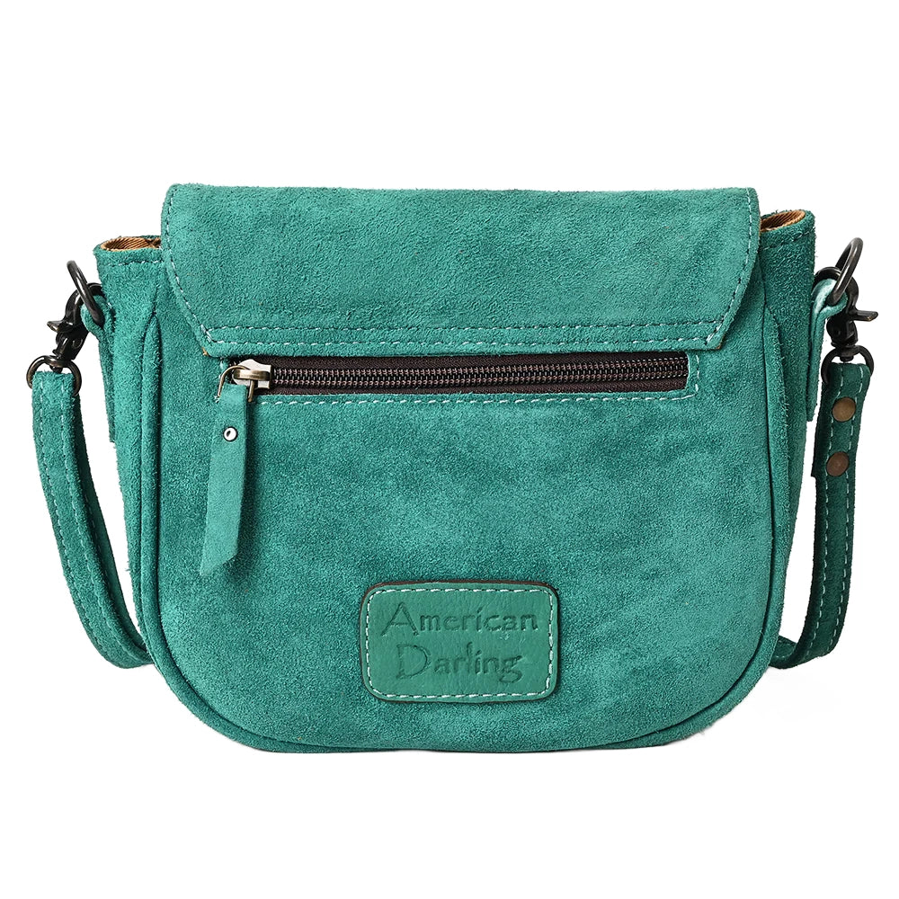 American Darling Turquoise Roughout Boot Stitch Leather Crossbody Bag - Stylish Western Handbag for Women, Perfect for Casual Outings, Date Nights & Country Music Festivals