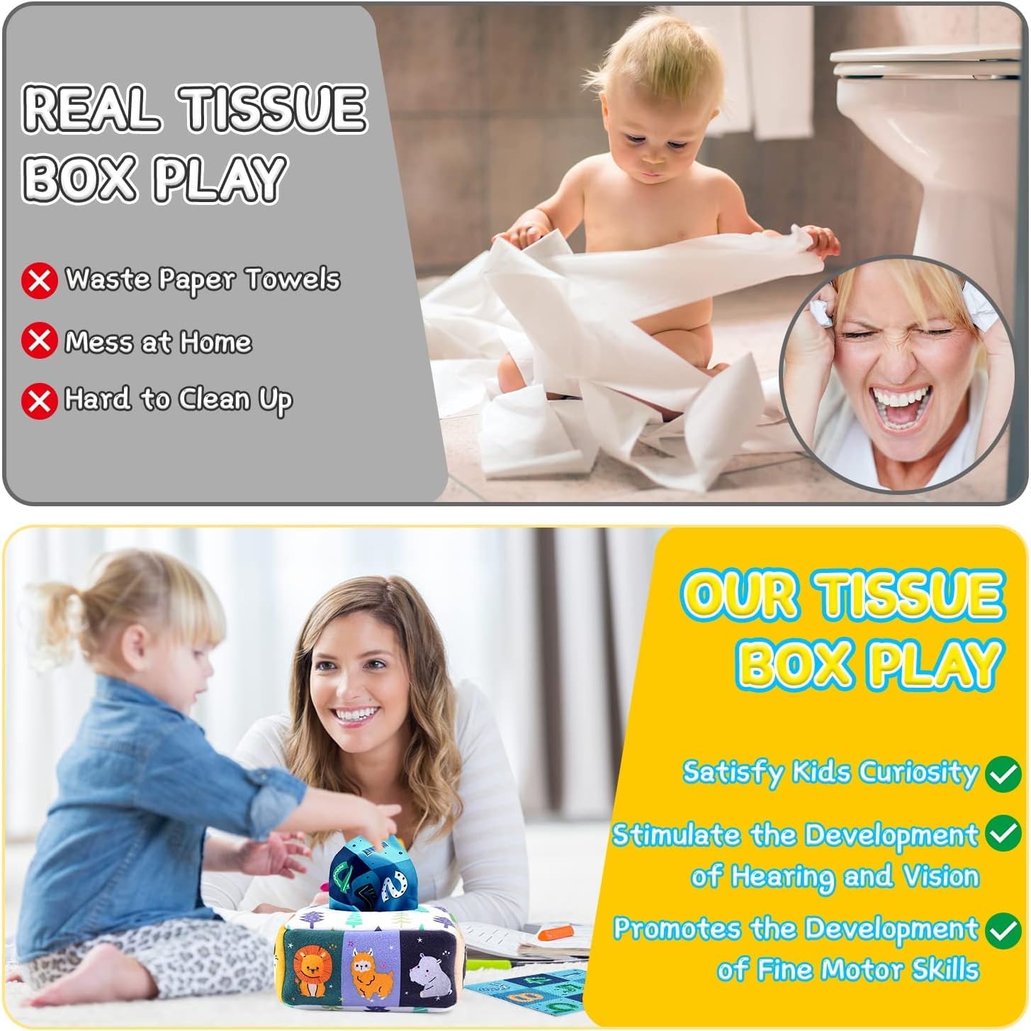 **Soft Stuffed High Contrast Baby Tissue Box Toy – Montessori Sensory Development Toy for Babies 18+ Months – Perfect Infant & Toddler Gift for Boys & Girls – Great for Playtime, Learning & Motor Skills Development**