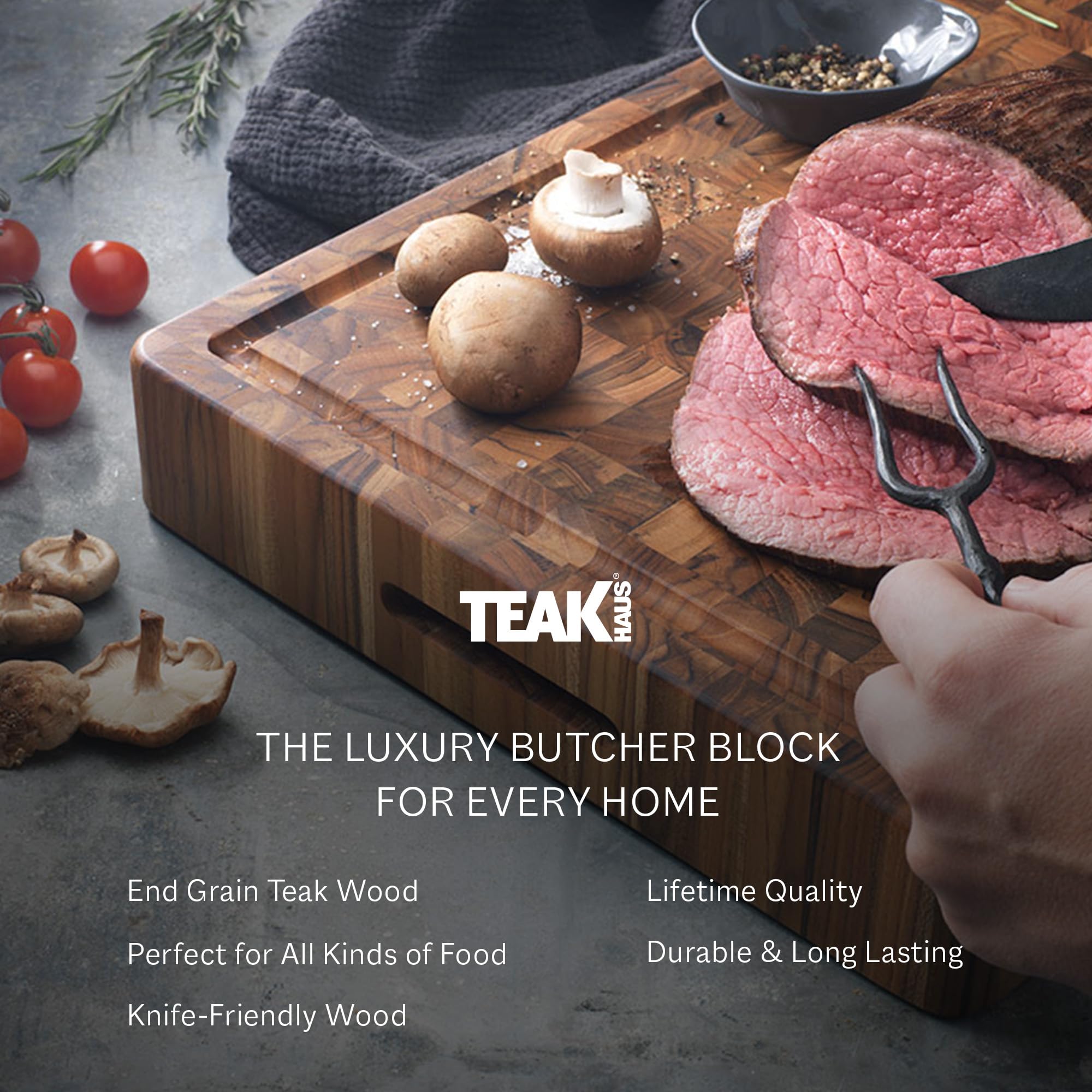 Premium Teak Wood Cutting Board - Extra Thick 20x14x2.5 Inch Butcher Block for Roasts, Meats & Daily Kitchen Use - FSC Certified Teakhaus - Perfect for Chefs, Home Cooking & Entertaining