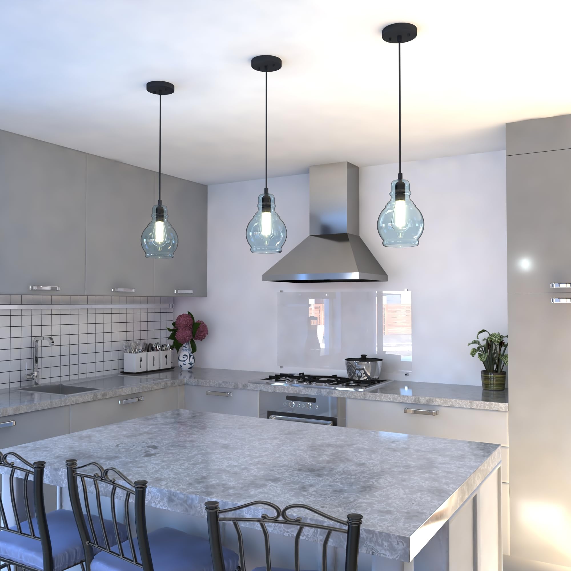 VAXCEL Millie Jar Mini Pendant Light - Oil Rubbed Bronze Finish with Smoke Blue Glass - Farmhouse Kitchen Island Lighting - Perfect for Dining Room, Breakfast Nook & Rustic Home Decor