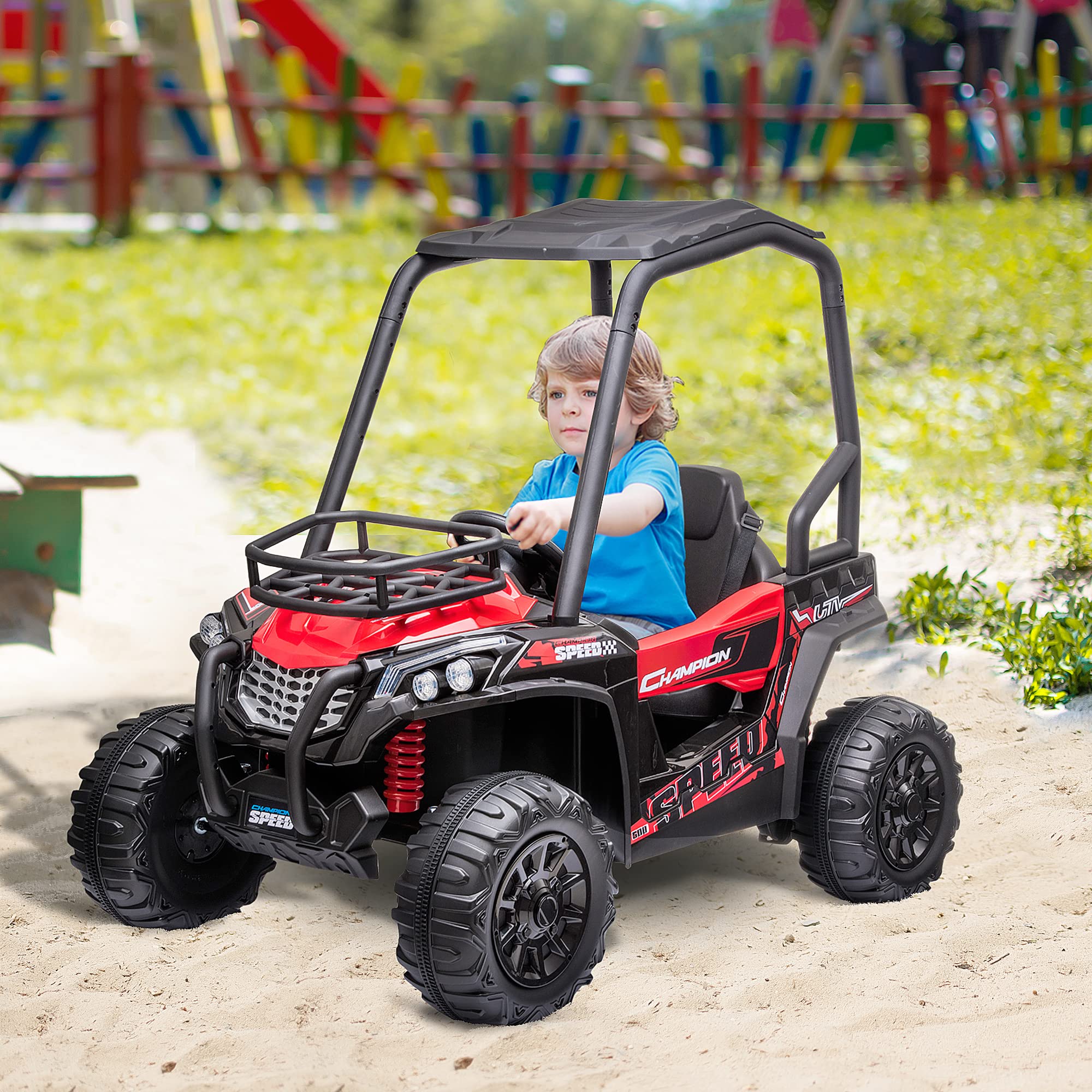 12V Kids Electric UTV Ride-On Car with Music, Lights, MP3/USB, Suspension & Parental Remote Control - Battery Powered Toy Vehicle for Boys & Girls (Red) - Perfect for Outdoor Play, Backyard Adventures & Birthday Gifts