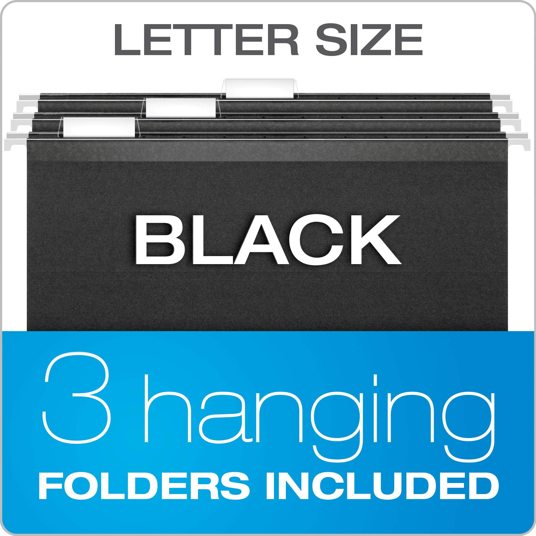 Pendaflex Portable File Box with File Rails - Simple Document Storage Organizer for Home & Office - Hinged Lid with Double Latch Closure - Includes 3 Black Letter Size Hanging Folders (41742AMZ) - Perfect for Organizing Bills, Tax Documents, and Office Files