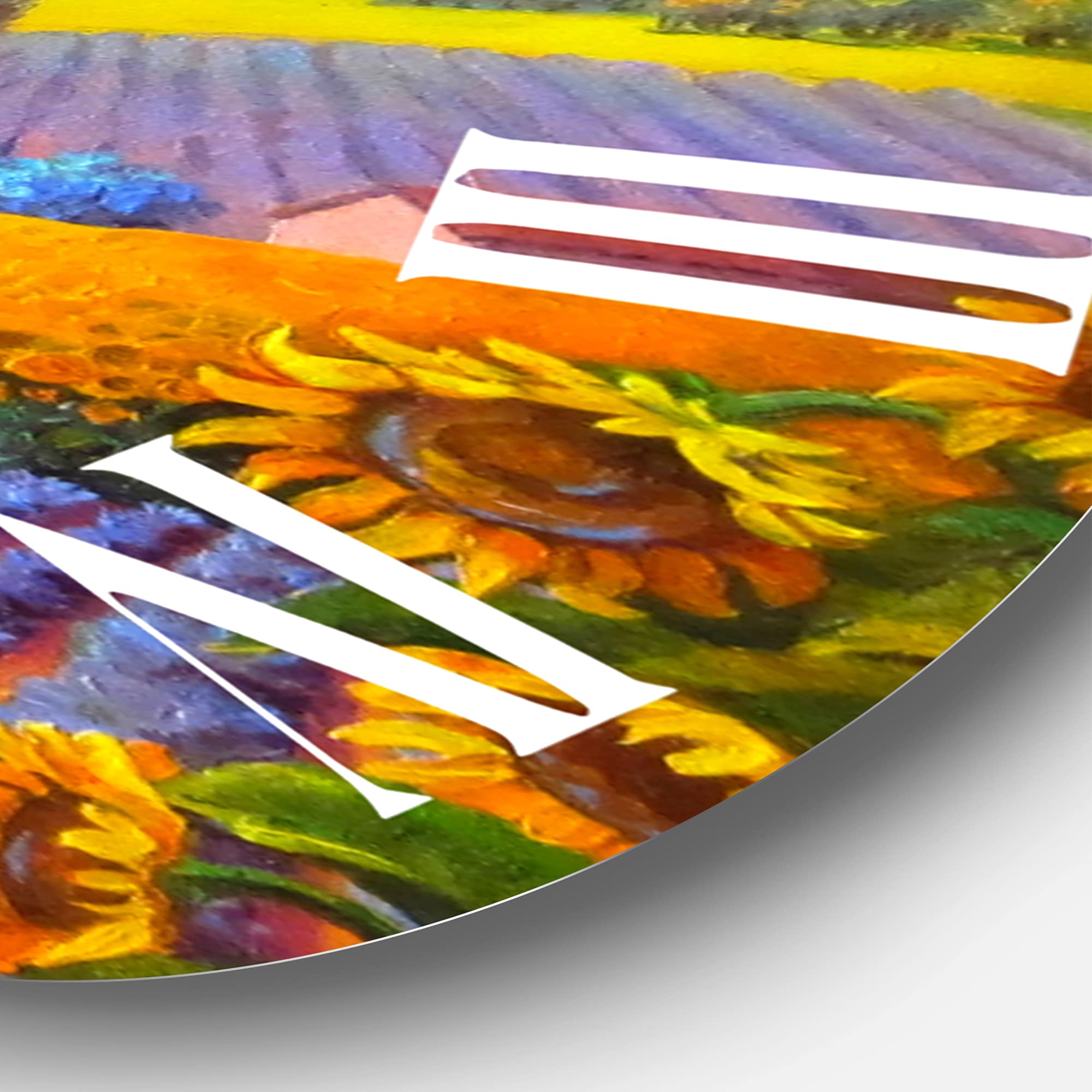 DesignQ Traditional Wall Clock - Lavender & Sunflower Fields Landscape Decor | Large Silent Non-Ticking Clock for Home, Office, Living Room & Bedroom | Perfect Farmhouse & Rustic Home Décor