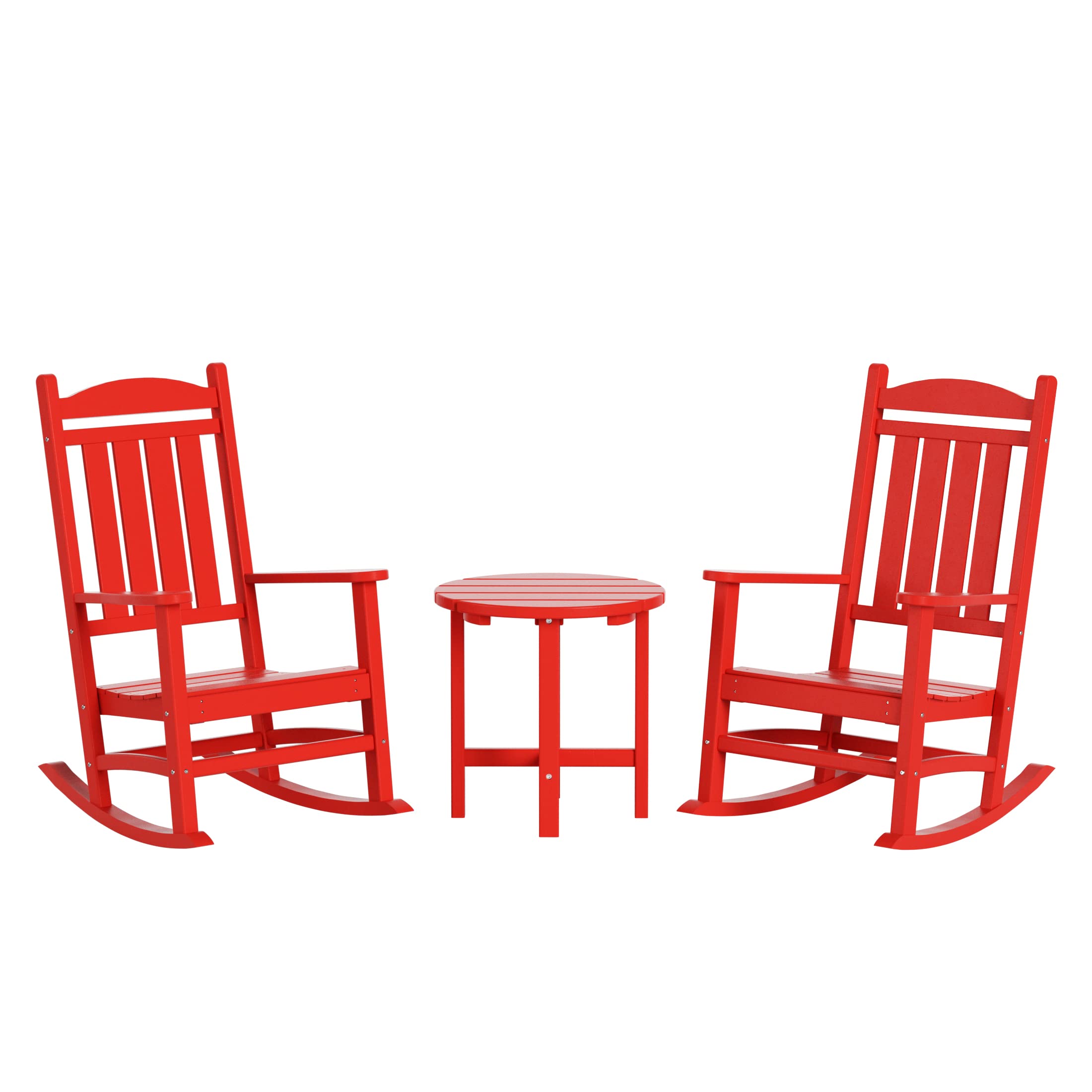 WO Home Furniture Patio Rocking Chair Set - 3 PCS HDPE Outdoor Rocking Furniture in Red - Perfect for Backyard, Garden, and Porch Relaxation