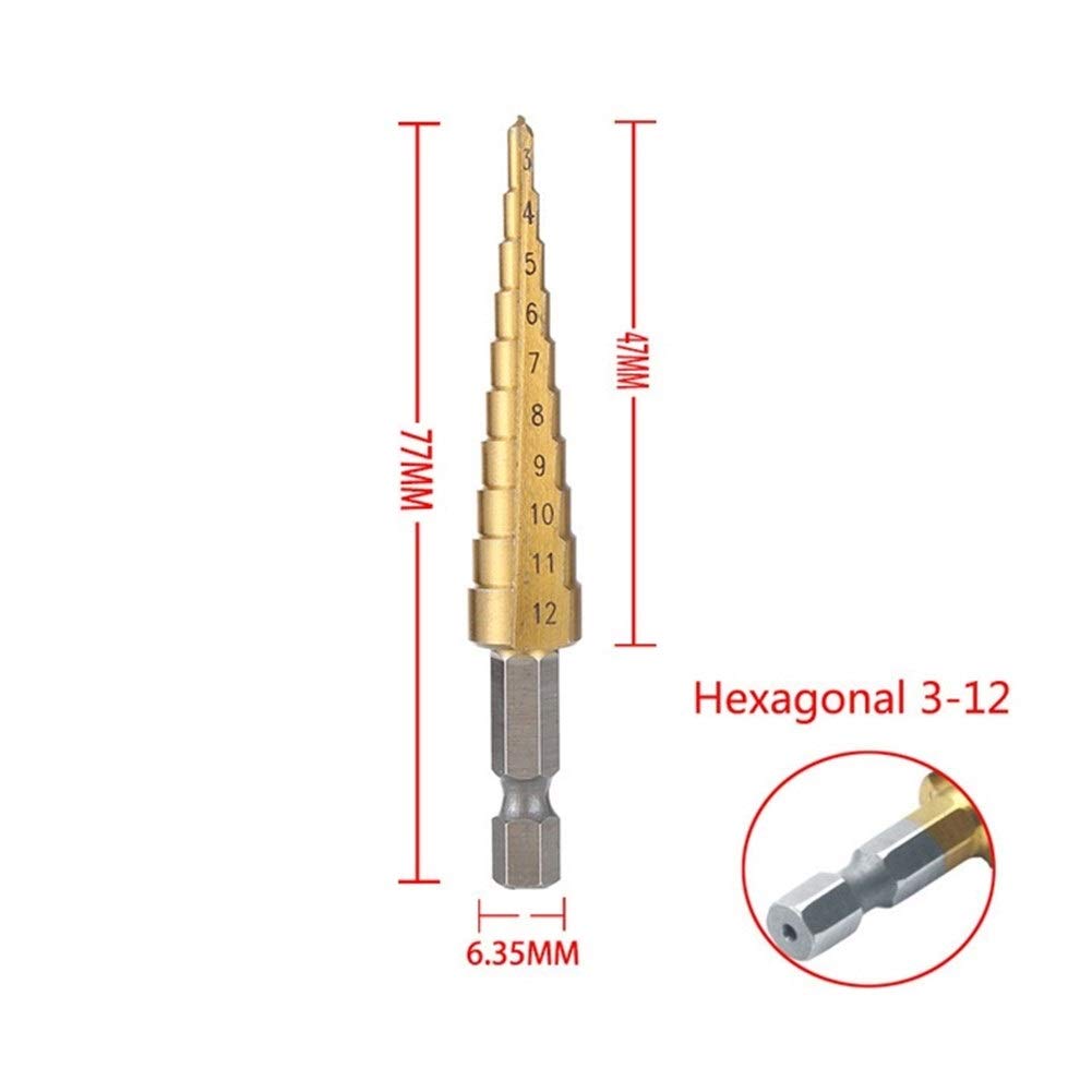 HSS Titanium-Coated Step Drill Bit Set (4-12mm, 4-20mm, 4-32mm) - High Speed Steel Cone Drill for Metal & Woodworking - Hex Shank Power Tool for Drilling, Milling & Hole Cutting - Perfect for DIY Projects, Metal Fabrication & Wood Crafts