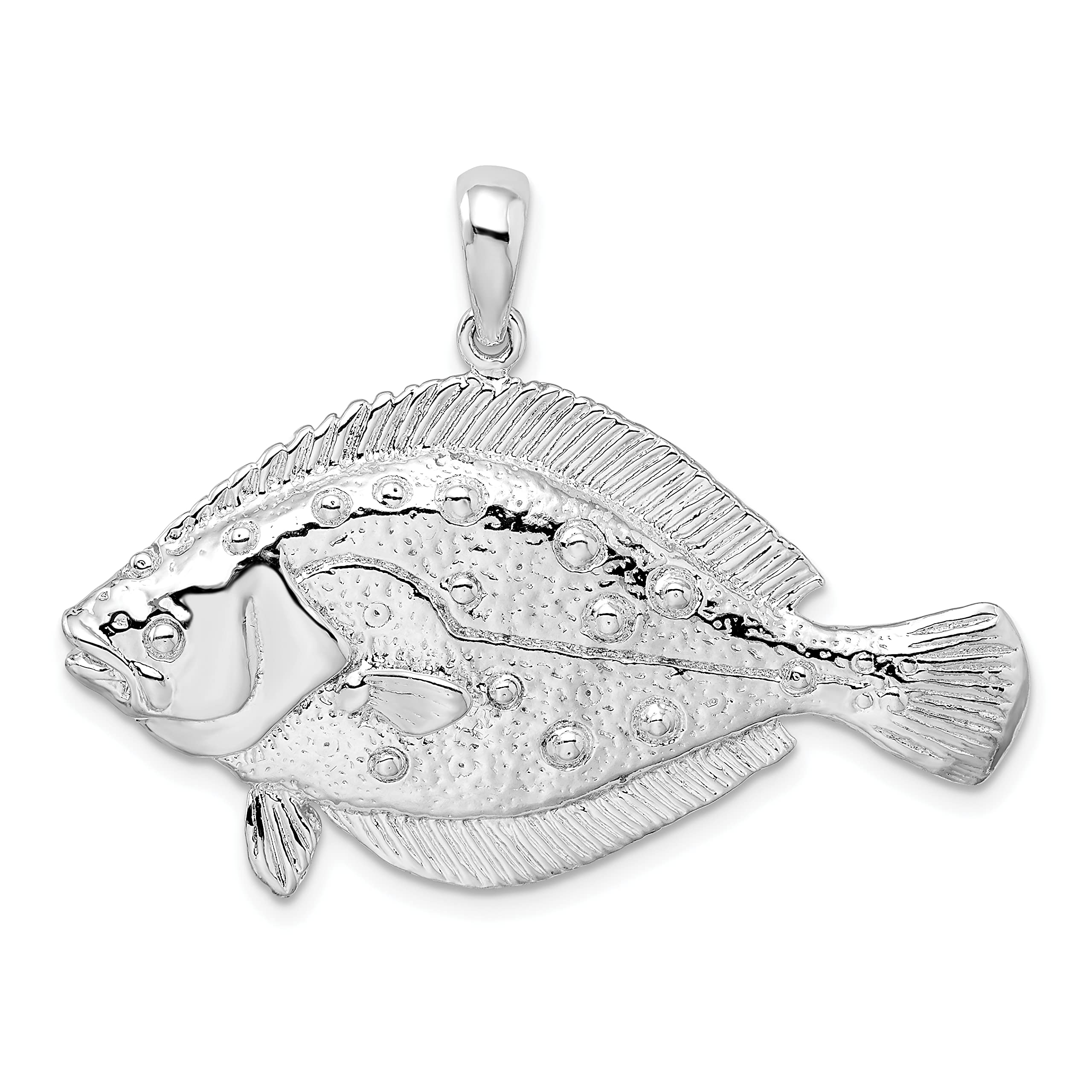 3D Flounder Fish Sterling Silver Pendant - Handcrafted Polished Jewelry for Women & Men - Perfect for Gifts, Beach Outfits & Ocean-Themed Fashion