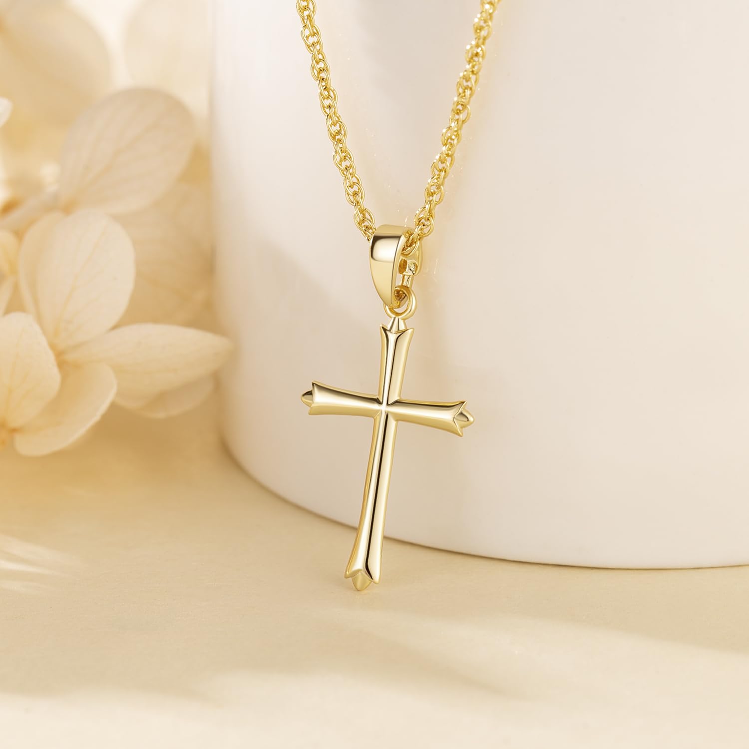 14K Gold Cross Necklace for Women - Elegant Faith Pendant with Chain - Perfect for Church, Weddings & Everyday Wear