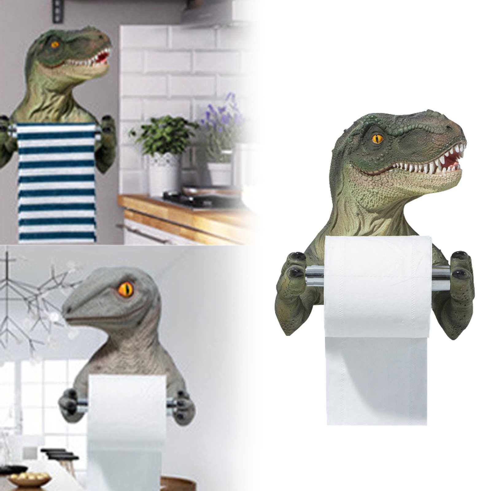 Gigesute 3D Dinosaur Toilet Paper Holder - Creative Resin Wall Mounted Tissue Rack for Bathroom Decor - Perfect for Kids' Rooms, Dinosaur Themed Bathrooms & Unique Home Accessories