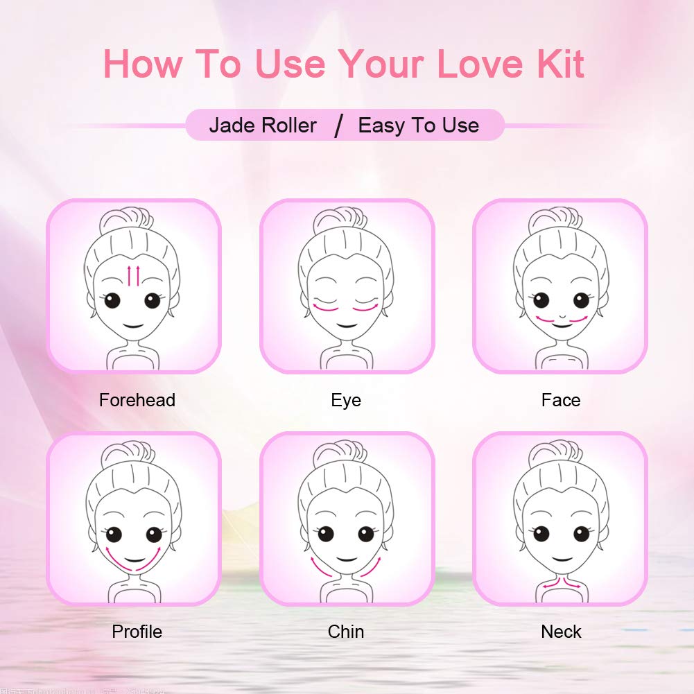 2 Pack Jade & Rose Quartz Facial Rollers for Wrinkles & Puffiness Relief - Natural Stone Face Massager for Skincare & Lymphatic Drainage - Perfect for Morning Routine & Spa Night Self-Care