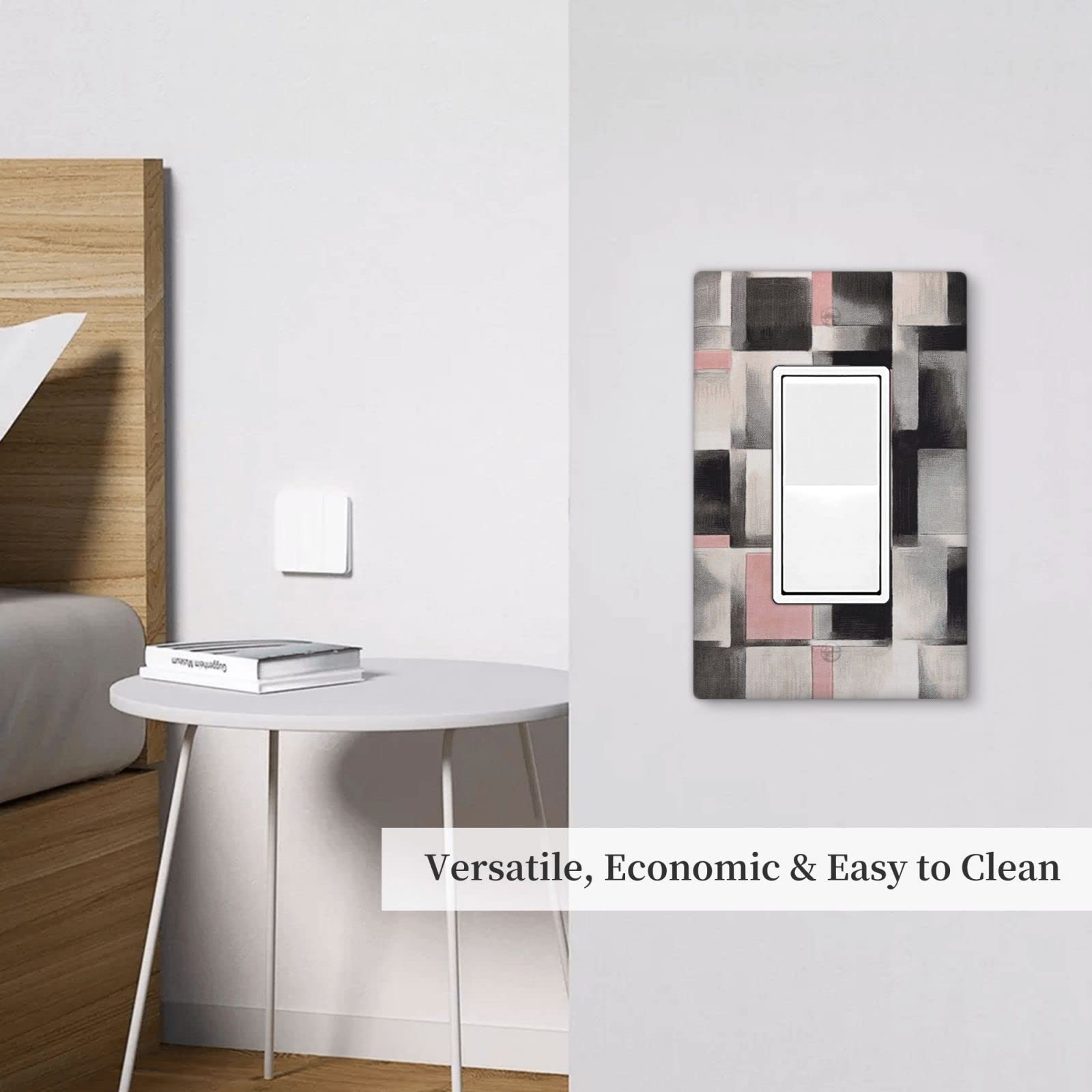 Modern Blush Pink Geometric Light Switch Cover - 1 Gang Rocker/Decora Wall Plate - Abstract Art Design GFCI Outlet Cover for Bedroom, Bathroom & Home Decor - Perfect for Contemporary Interior Design & DIY Home Improvement