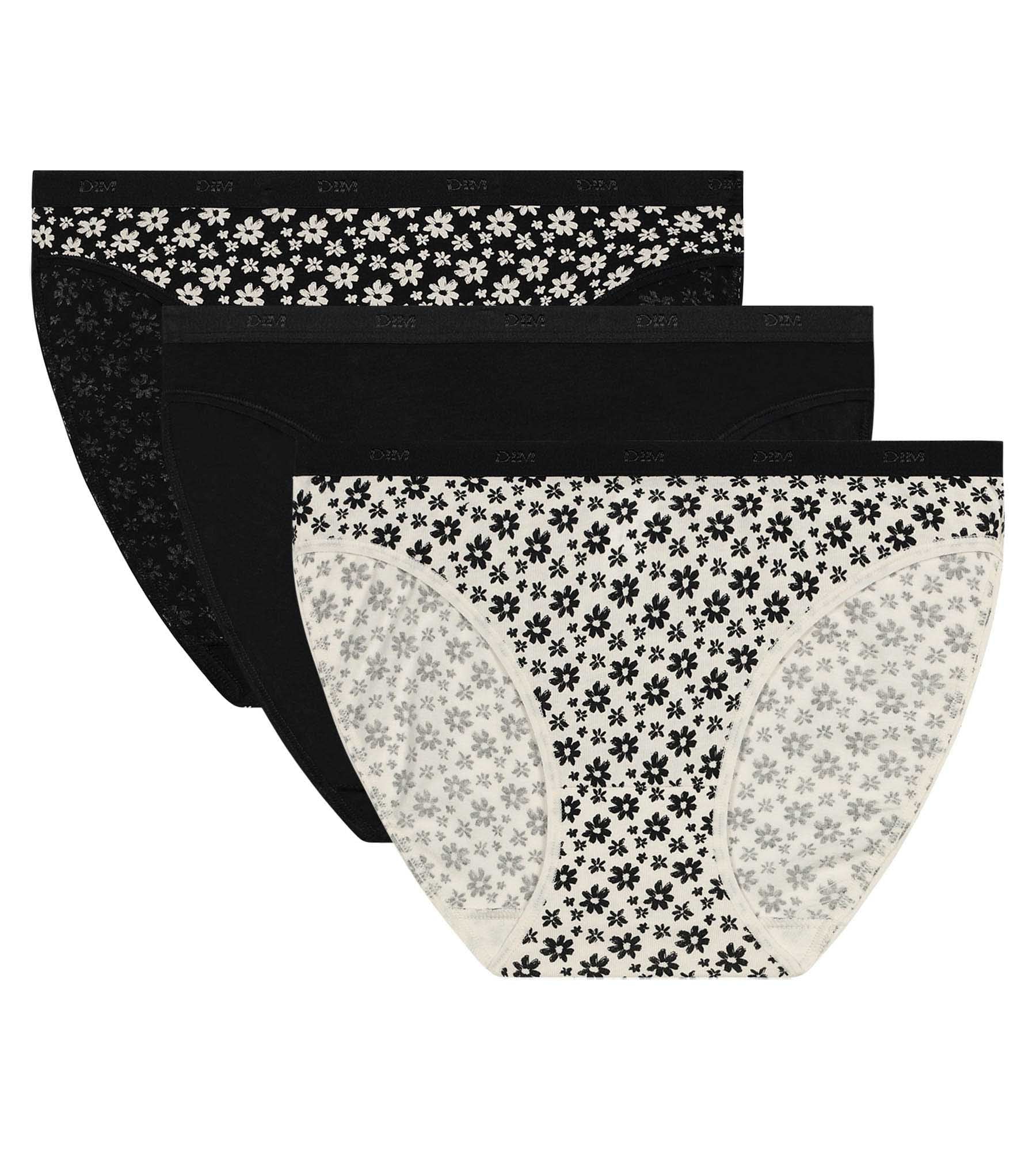 3 Pack Stretch Cotton Underwear with Floral Pattern - White & Black - Breathable & Comfortable for Women - Perfect for Everyday Wear, Travel, and Yoga
