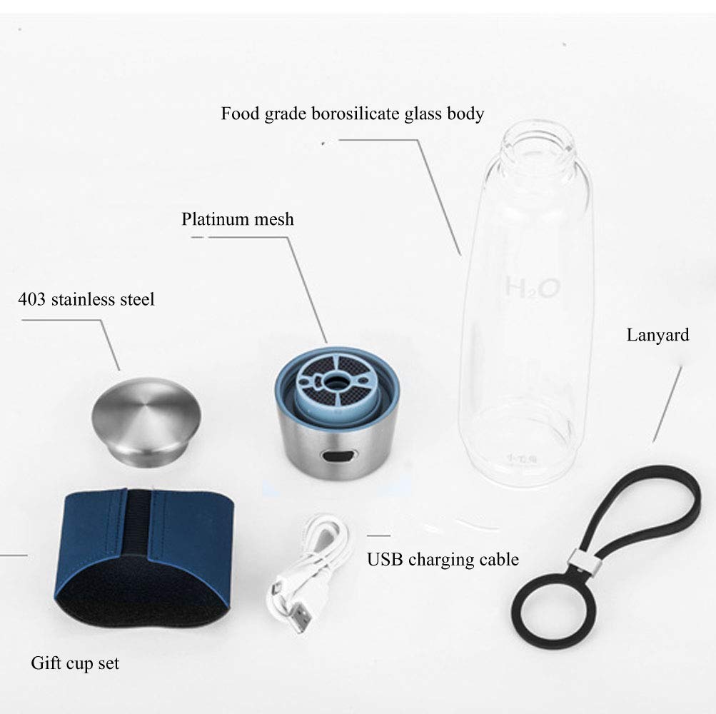 Hydrogen Rich Water Bottle with Generator - 400ml Portable USB Rechargeable High Borosilicate Glass Cup for Anti-Aging, Energy Boost & Sports | Perfect for Gym, Travel & Daily Hydration