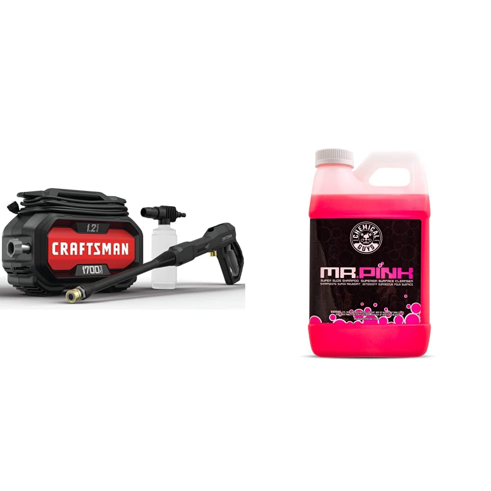 CRAFTSMAN 1700 PSI Compact Pressure Washer (CMEPW1700) & Chemical Guys Mr. Pink Foaming Car Wash Soap (1 Gallon, Candy Scent) - Works with Foam Cannons, Foam Guns & Bucket Washes - Perfect for Home, Garage & Auto Detailing