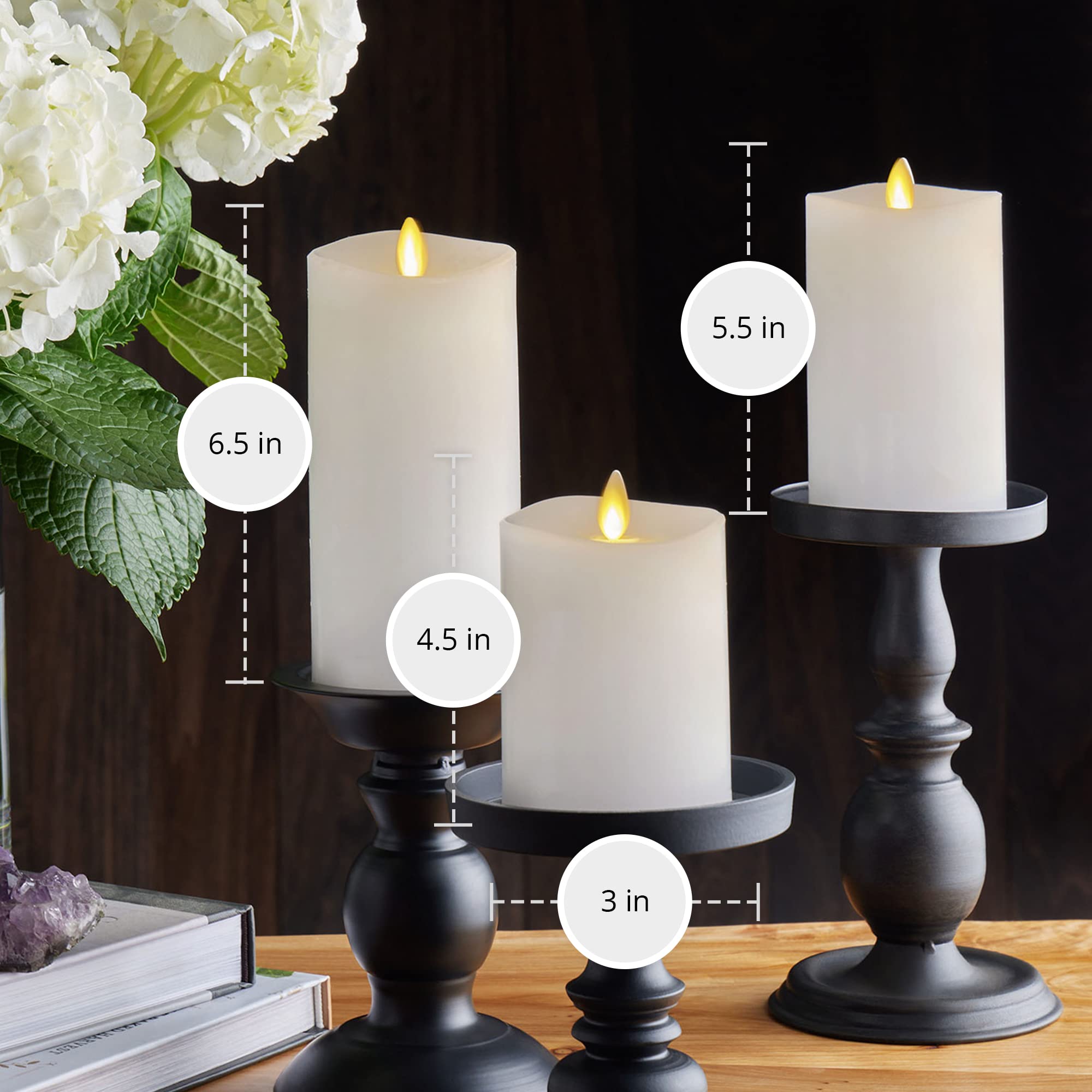 Luminara Realistic Flameless LED Candles - Set of 3 White Battery-Operated Pillar Candles with Remote Control, Moving Flame Effect & Timer Function - Perfect for Home Decor, Weddings, and Romantic Dinners