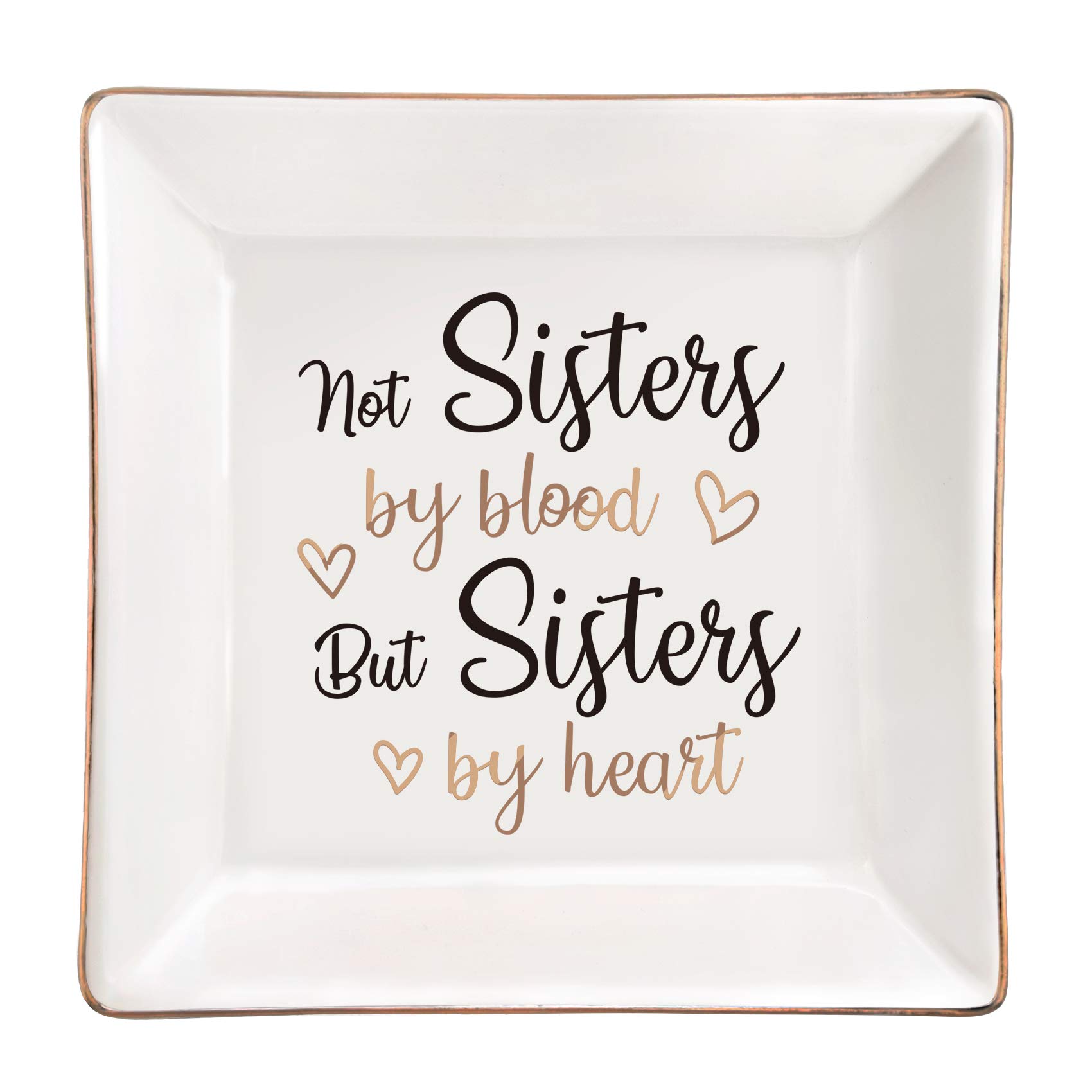 CARAKNOTS Ceramic Ring Dish - Thoughtful Sister Gift for Birthday, Christmas, Graduation | Unique Friendship Gift for Women | Elegant Square Jewelry Tray for Home Decor | Perfect for Bedroom Vanity, Bathroom Organizer & Gift Giving Occasions