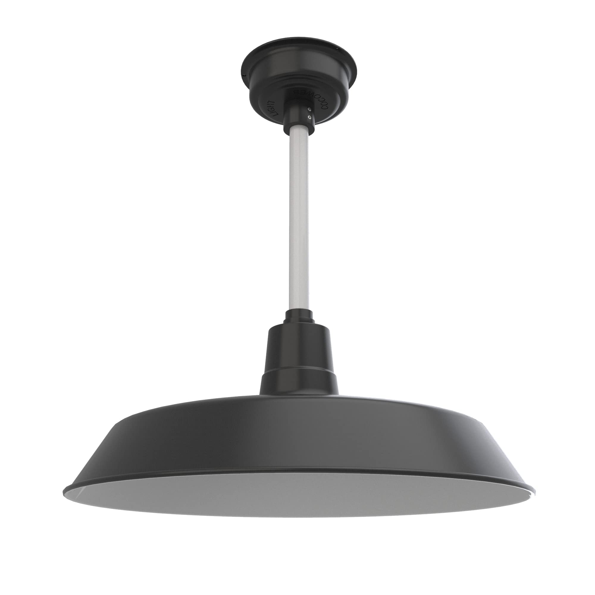 Cocoweb 22 Inch Vintage LED Pendant Barn Light - Matte Black with White Down Rod - Perfect for Farmhouse, Kitchen Island & Porch Lighting
