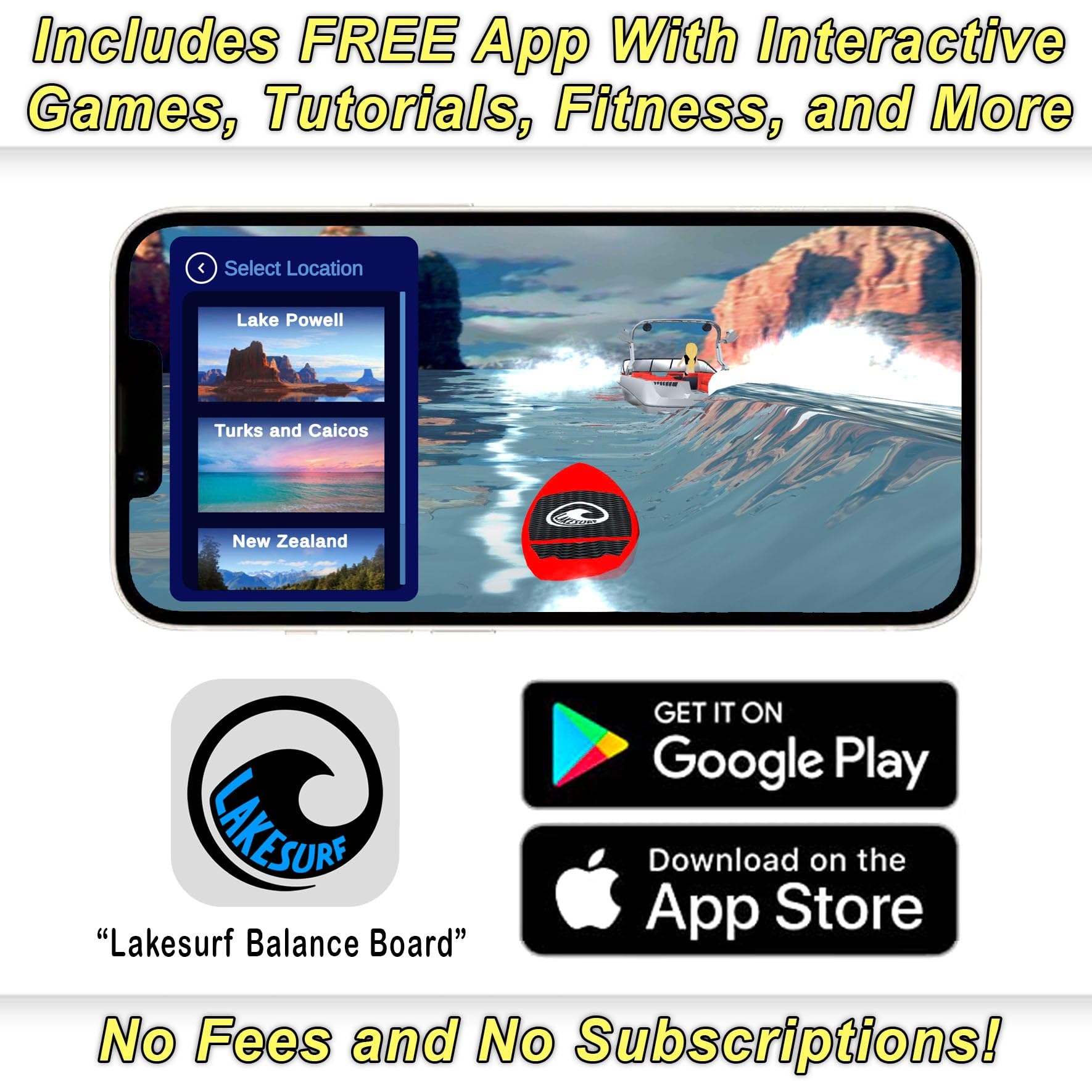 Lakesurf Wakesurf Balance Board with Motion Tracking App & Phone Mount - Surfing Simulator for Wakesurfing Training, Fitness Workouts, Balance Games & Tutorials | Perfect for Home Exercise, Surf Practice & Indoor Fitness Training