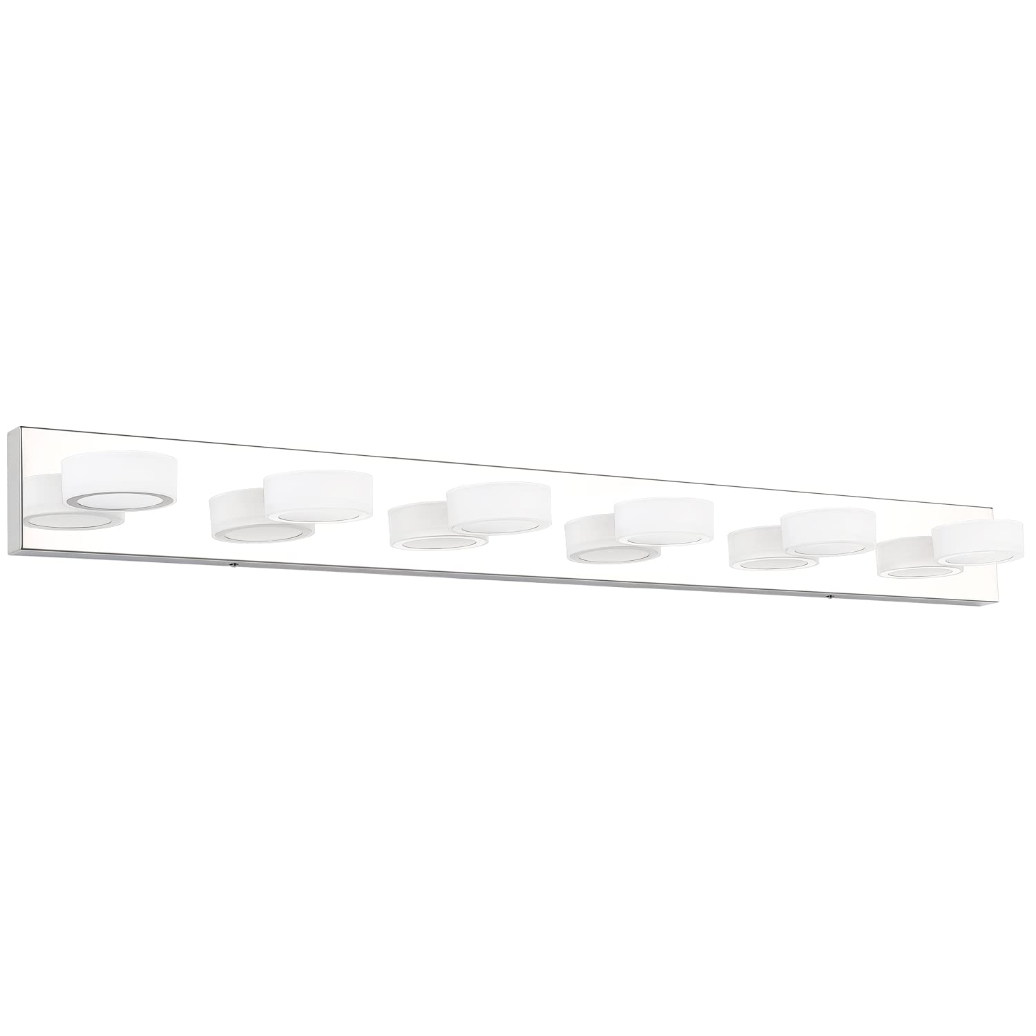 SOLFART Modern Bathroom Vanity Light - 44.9 Inch Gloss Chrome Stainless Steel LED Mirror Light with Rotating Round Acrylic Bars (6 Lights) - Perfect for Bathroom Makeup, Shaving & Decor Lighting
