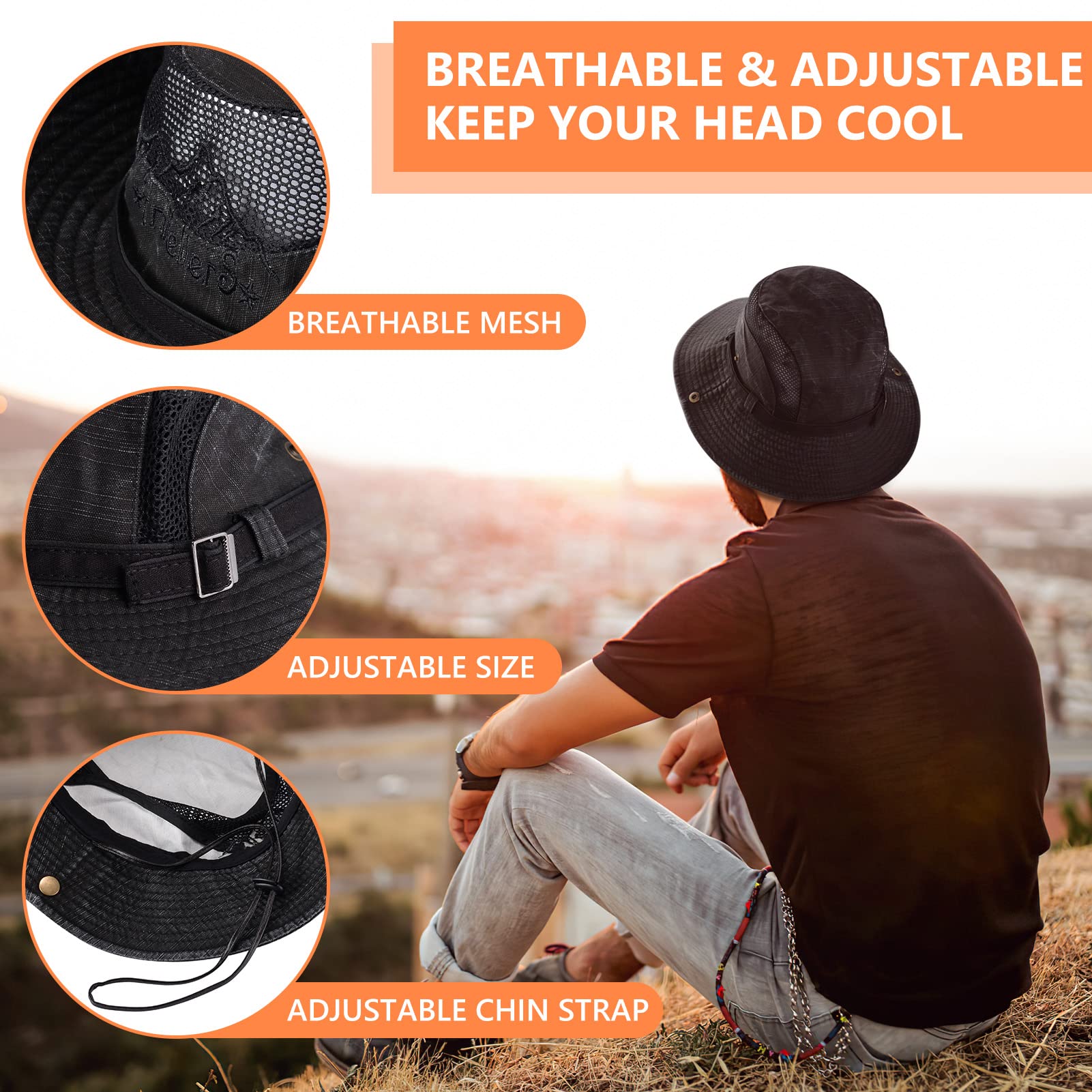 UPF 50+ Sun Hat for Men & Women - Wide Brim Bucket Fishing Hat with Neck Flap - Safari Boonie Hat for Outdoor, Beach, Hiking & Travel