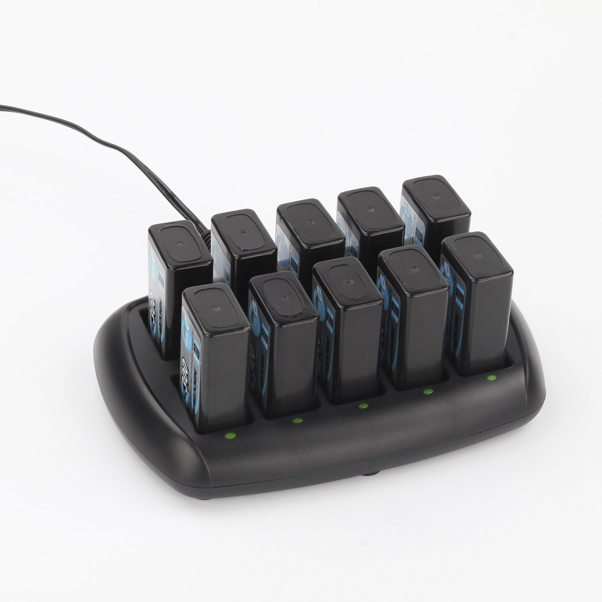 Ansmann 10-Bay Smart Charger for 9V NiMH Batteries with Low Self-Discharge - Fast Charging 9 Volt Battery Charger (10-Pack) - Perfect for Smoke Detectors, Guitar Pedals & Wireless Microphones