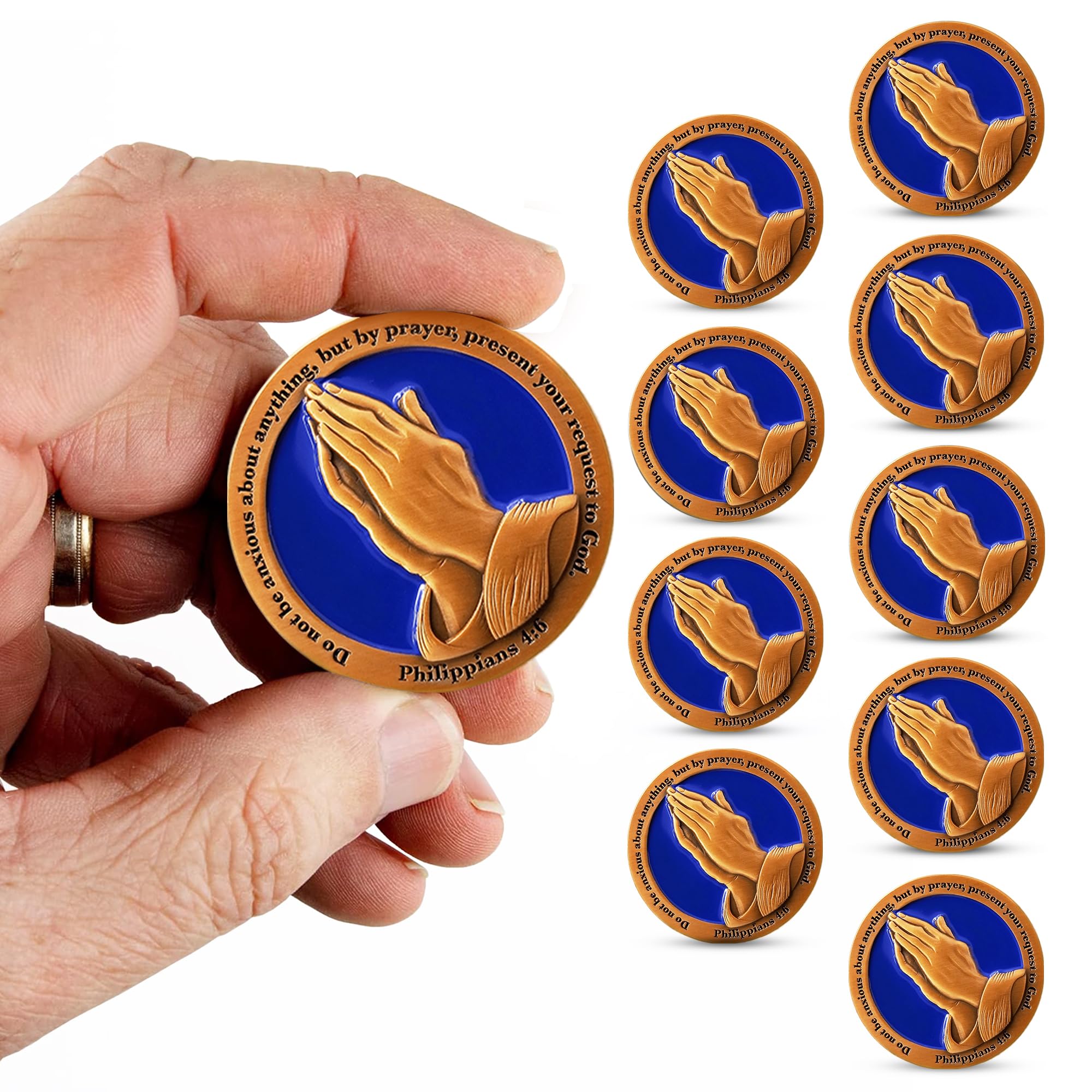10pc Serenity Prayer Coin Set - Philippians 4:6 'Do Not Be Anxious' Bible Verse - 1.75