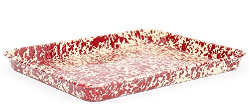 Crow Canyon Enamelware Jelly Roll Pan - Rectangular Baking Tray in Burgundy on Cream | Perfect for Baking, Serving & Holiday Desserts