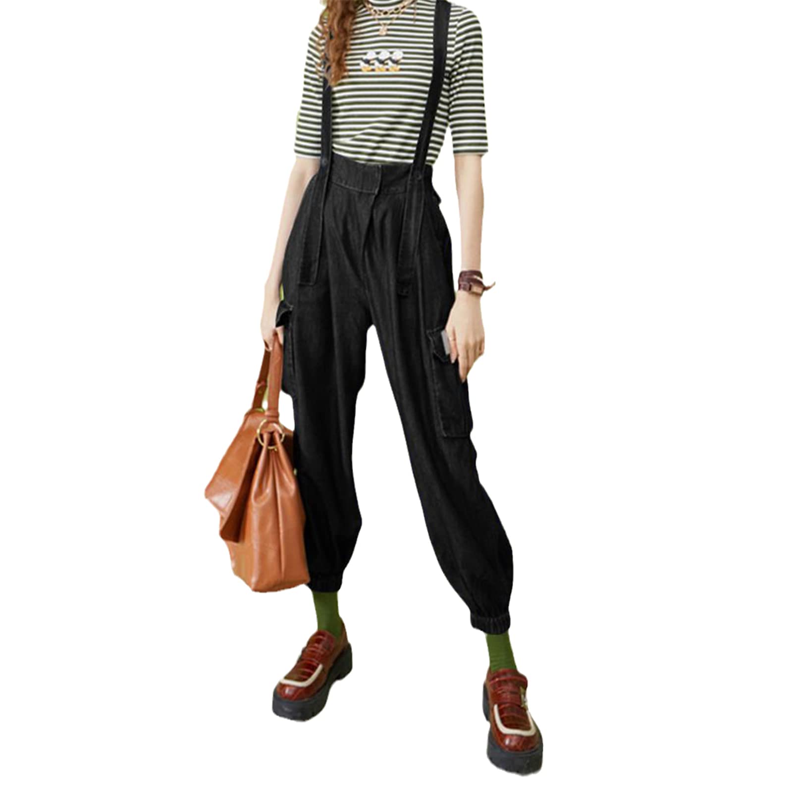 Women's Denim Blue Jumpsuit - High Waist Casual Overalls with Patchwork Pockets | Loose Cargo Romper Playsuit for Women | Perfect for Streetwear, Summer Outfits & Casual Fashion