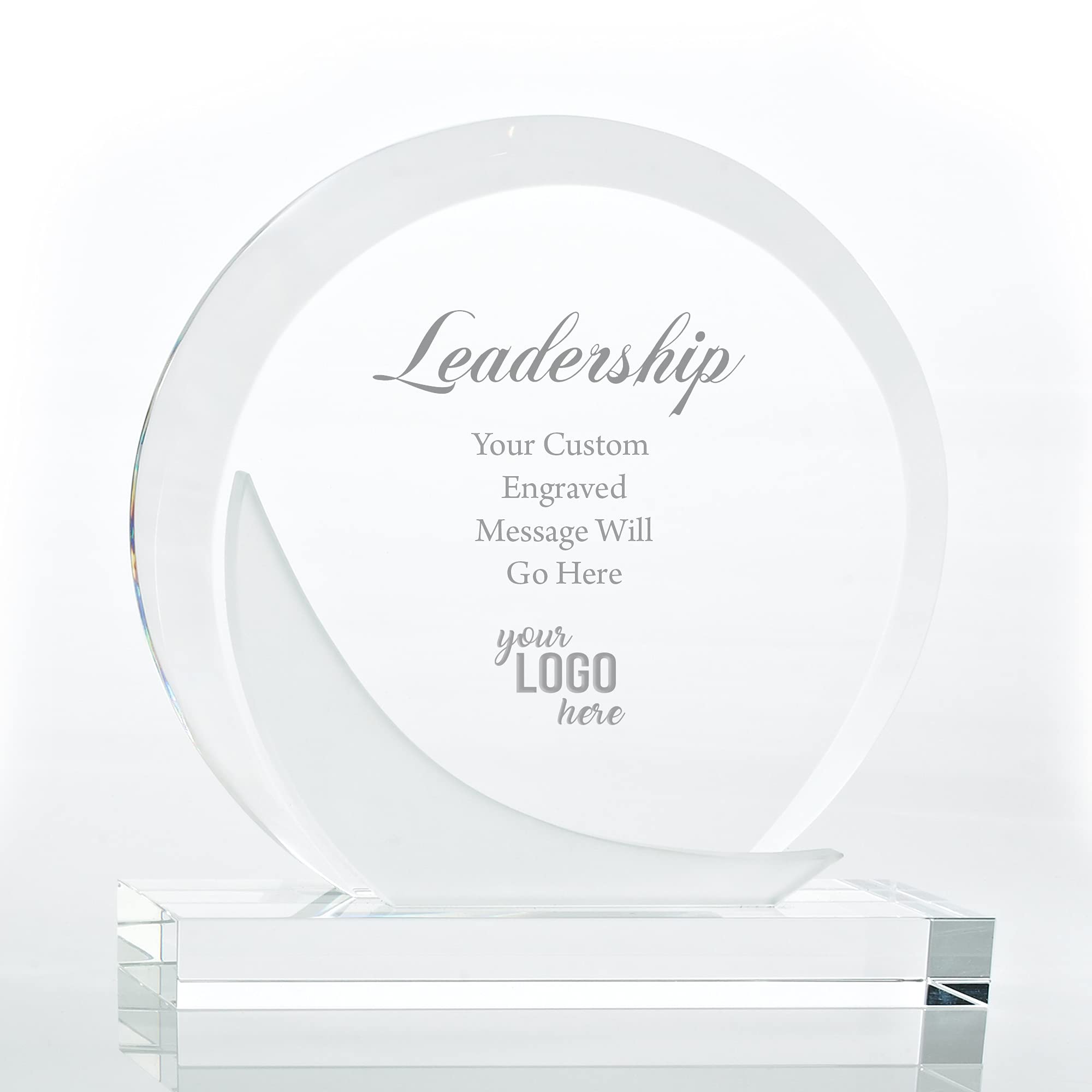 Custom Engraved Crystal Trophy Award for Employees - Frosted Disc Design with Chiseled Accents & Rectangular Base - Perfect for Recognition Ceremonies, Corporate Awards & Retirement Gifts - Includes Elegant Gift Box