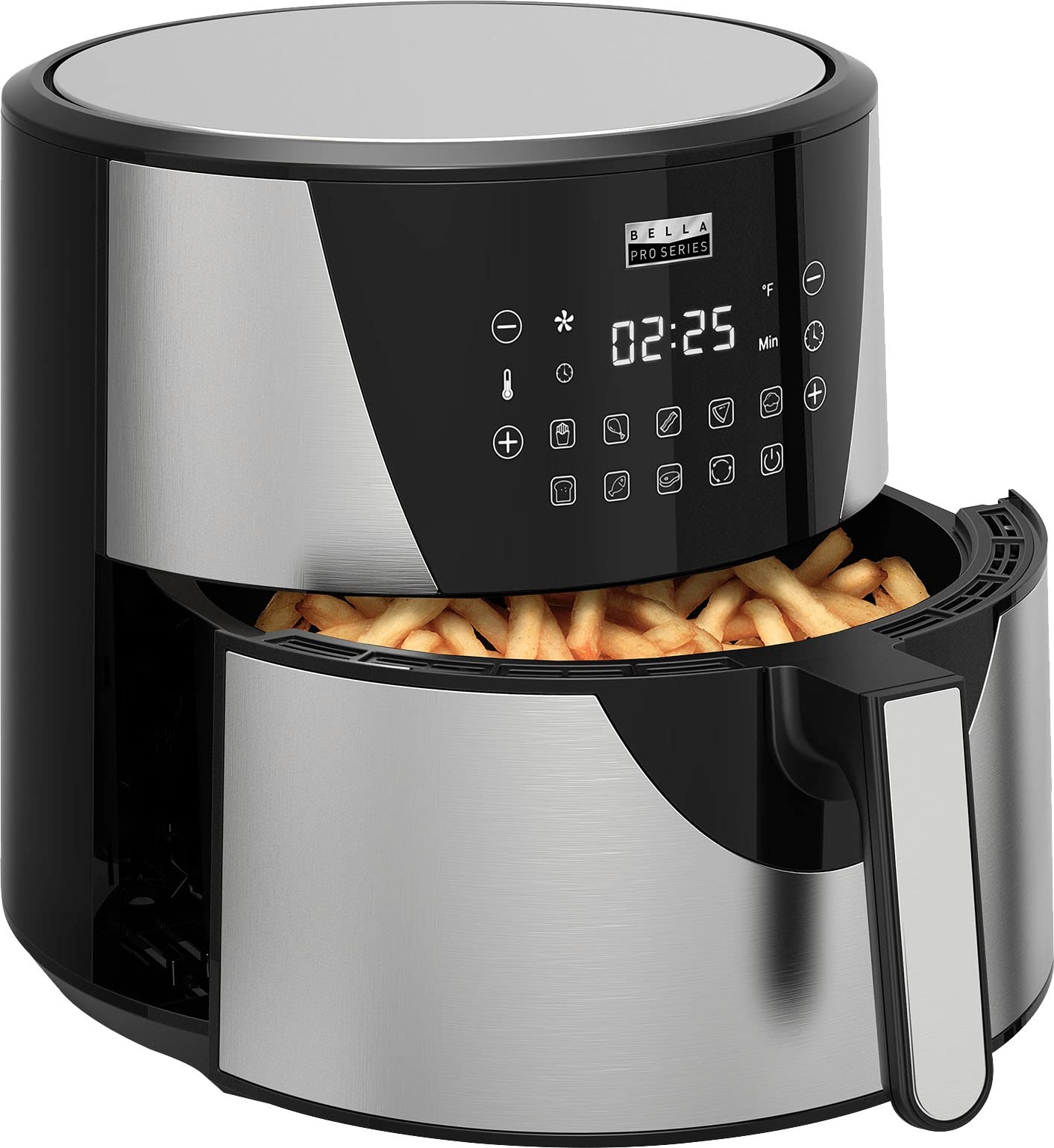 Bella Pro Series 8 Quart Touchscreen Digital Air Fryer - Stainless Steel Design for Healthy Cooking | Perfect for Frying, Baking, Roasting & Reheating | Ideal for Family Meals & Party Snacks