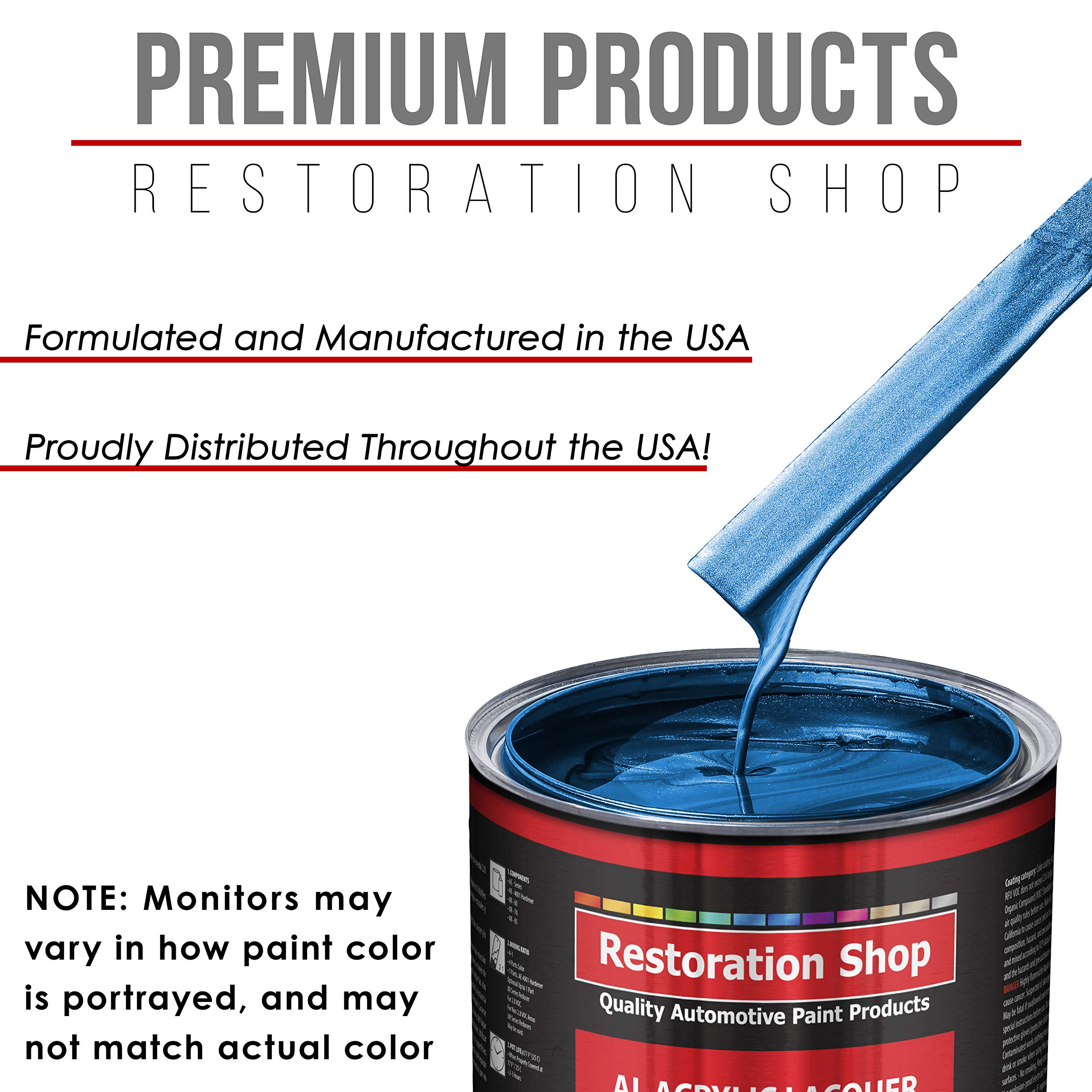 Restoration Shop - Fiji Blue Metallic Acrylic Lacquer Auto Paint Kit - 1 Gallon with Slow Dry Thinner - High Gloss Professional Finish for Cars, Trucks, Motorcycles, Guitars & Furniture - Perfect for DIY Auto Restoration & Custom Painting Projects