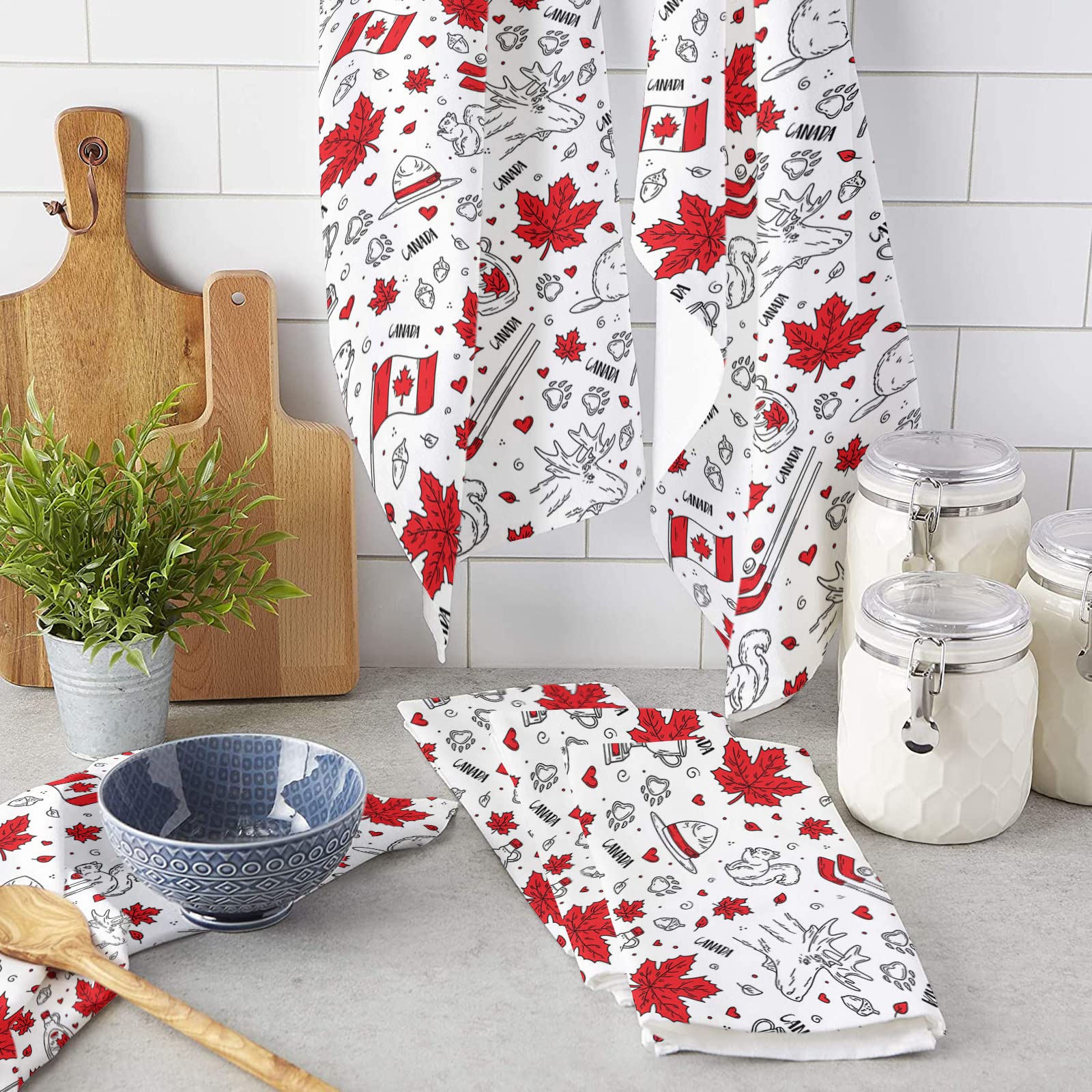 Marple Beaver Flag Kitchen Towels - Super Absorbent Microfiber Dish Cloths for Kitchen, Hand, Tea & Bath - Canada Red White Flag Quick-Dry Cleaning Towels (1-PC, 18x28) - Perfect for Dish Drying, Counter Cleaning & Canadian-Themed Home Decor