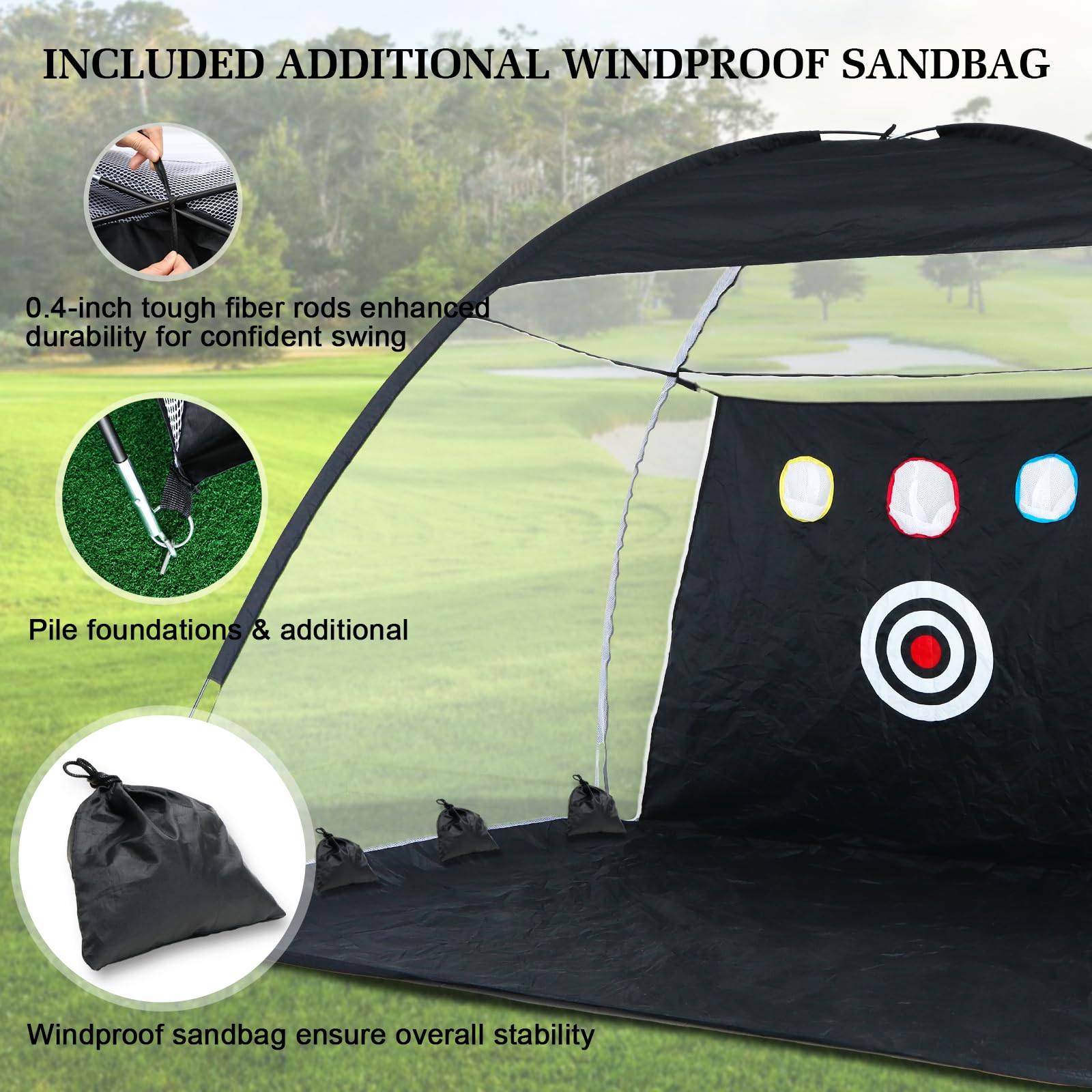 **10x7ft Golf Practice Net with Noise Reduction - Indoor/Outdoor Golf Training Aid for Backyard Driving, Chipping & Swing Practice - Includes Tri-Turf Golf Mat for Real Ball Training**    *(Perfect for Home, Backyard, Driving Range & Golf Course Practice - Enhance Skills Anywhere!)*