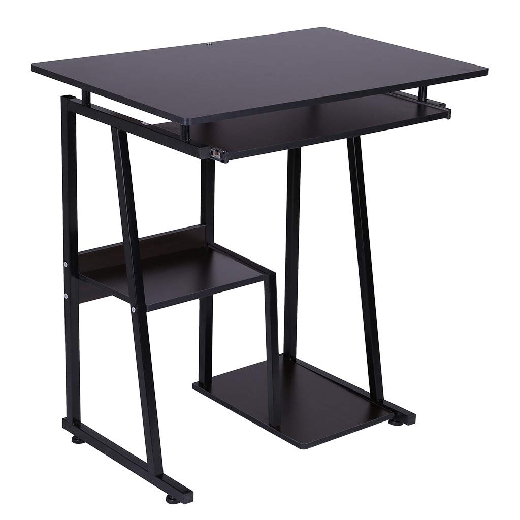 QINXIAO Compact Computer Desk with Pull-Out Keyboard Tray & Storage | Home Office Desk with Hutch & Bookshelf | Study Table for Gaming, Writing & Laptop Use | Black Workstation for Small Spaces
