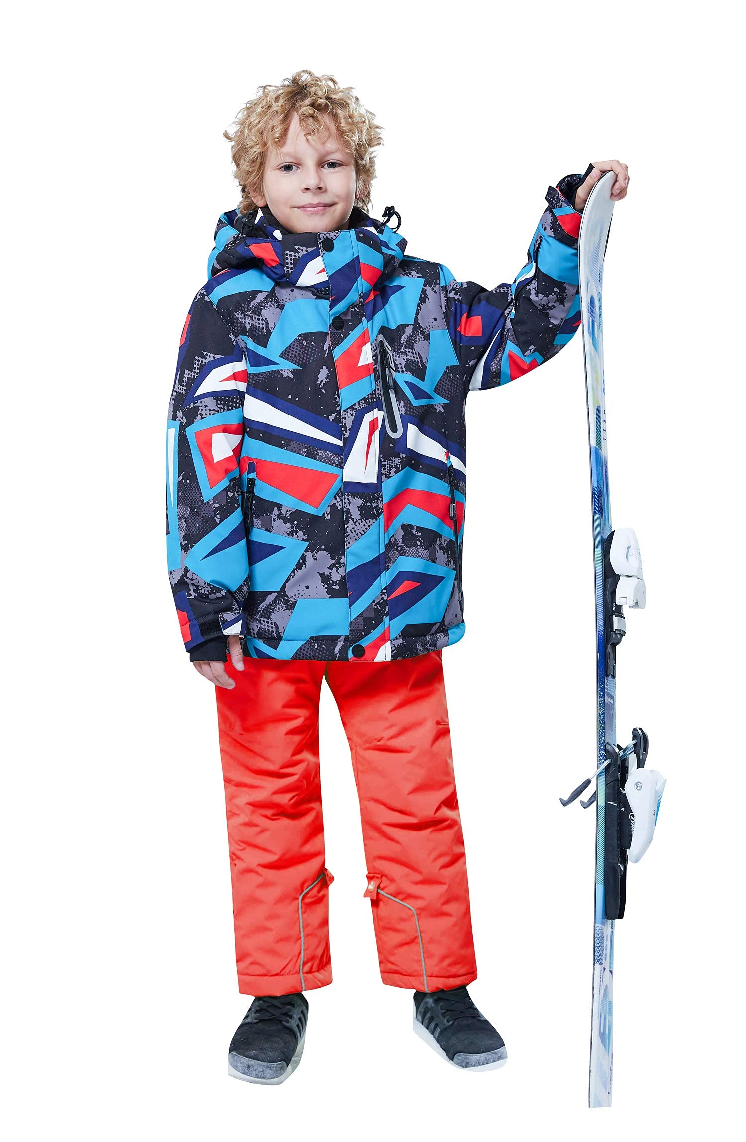 WOWULOVELY Boys' 2-Piece Colorblock Snow Pants & Jacket Set - Waterproof Winter Snowsuit for Skiing, Snowboarding & Outdoor Play