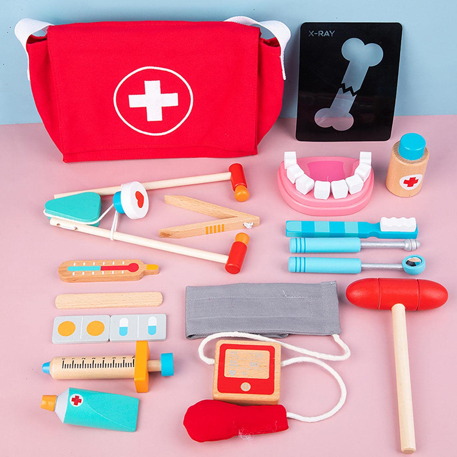 **Kids Wooden Doctor Kit - Pretend Play Dentist Toy Set for Toddlers & Children, Role Play Medical Tools for Imaginative Play - Perfect for Home, Classroom & Preschool Learning Activities**