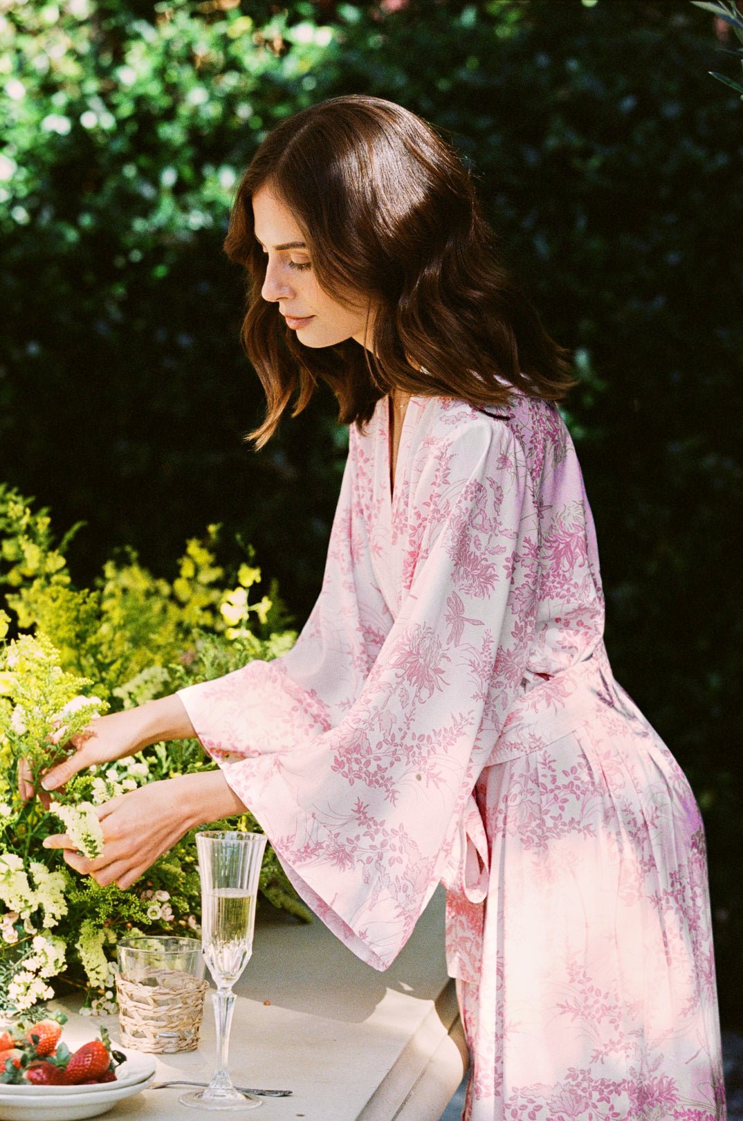Alice Kimono Robe - Long Floral Summer Robe in Pink Toile Print | Lightweight Cover Up for Women | Perfect for Beach, Poolside & Loungewear