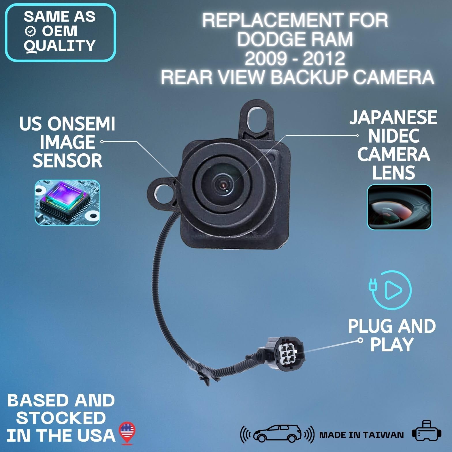 High-Quality Backup Camera Replacement for 2009-2012 Dodge Ram - Compatible with OE Part # 56054041AA, 56054041AB, 56054041AC, 56054041AD, 56054041AE, 56054164AA, 56054164AB, 56054164AC, 56054164AD, 68044906AA, 68044906AB, 68044906AC, 68044906AD - Perfect for Parking Assistance and Rearview Safety