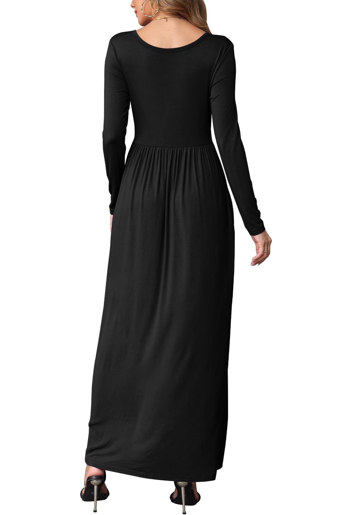 EUOVMY Women's Long Sleeve Maxi Dress - Loose Fit Casual Long Dress with Pockets for Fall & Winter | Perfect for Daily Wear, Office, Travel & Special Occasions