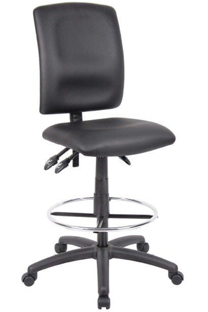 Boss Drafting Stool with Black Leather Seat - Adjustable Height Office Chair (Models B1645, B1646, B1647) - Perfect for Architects, Artists & Home Office Workspaces
