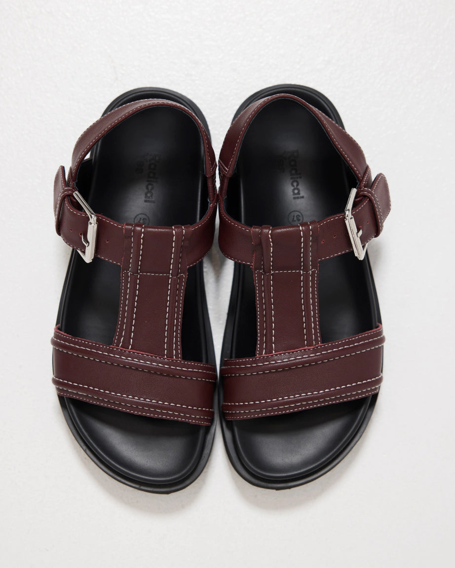 Visby T Bar Sandal - Women's Comfortable Leather Sandals with Cherry & Milk Topstitch Design | Perfect for Summer, Beach, and Casual Outings