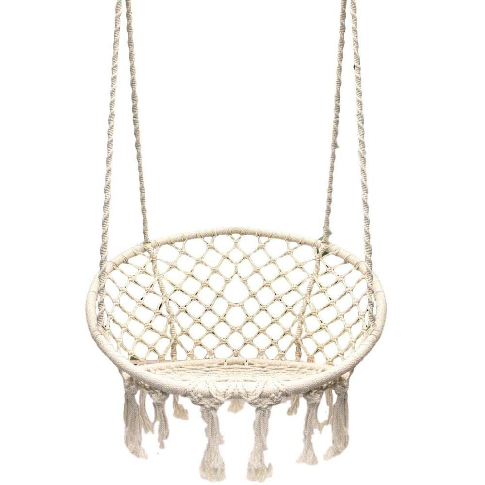 Premium Cotton Hanging Rope Swing Chair - Outdoor Patio Basket Hanging Seat for Garden, Porch, Backyard & Indoor Use - Includes Free E-Book Guide for Relaxation & Meditation Spaces