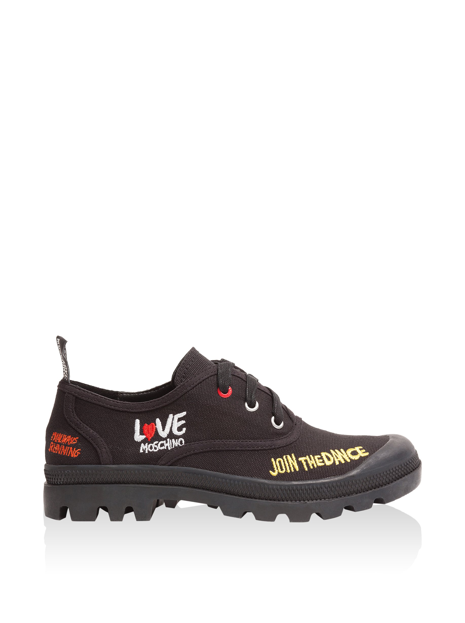 Love Moschino Women's Red Lug Sole Embroidered Sneakers - Fashionable Comfort for Casual Outings & Street Style