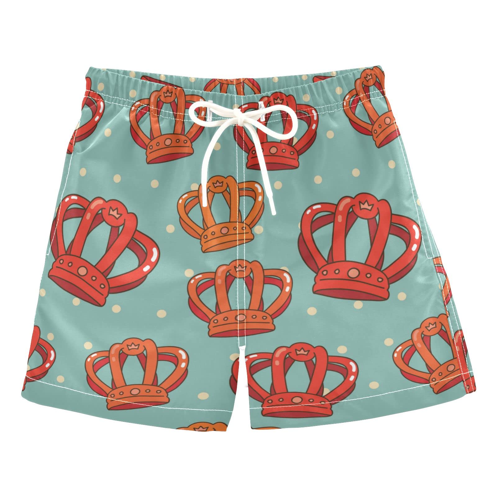 AMICHIC Boys Swim Trunks - Orange Crown Pattern Quick Dry Board Shorts for Beach, Surf & Swimming | Hawaii Vacation Essentials for Kids