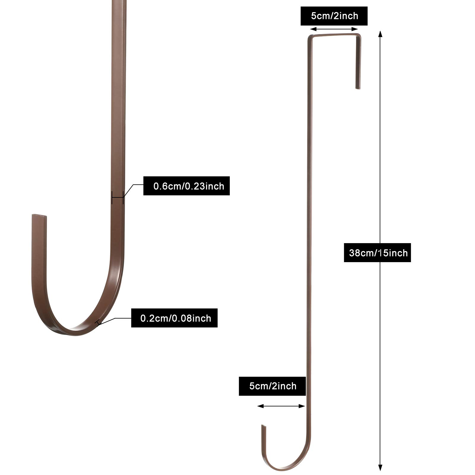 15 Inch Wreath Hanger Hooks - Heavy Duty Over Door Metal Hooks for Christmas Decor, Wreaths, Towels & Clothes (Bronzed, 6 Pack) - Perfect for Front Door, Mantel & Holiday Home Decorations