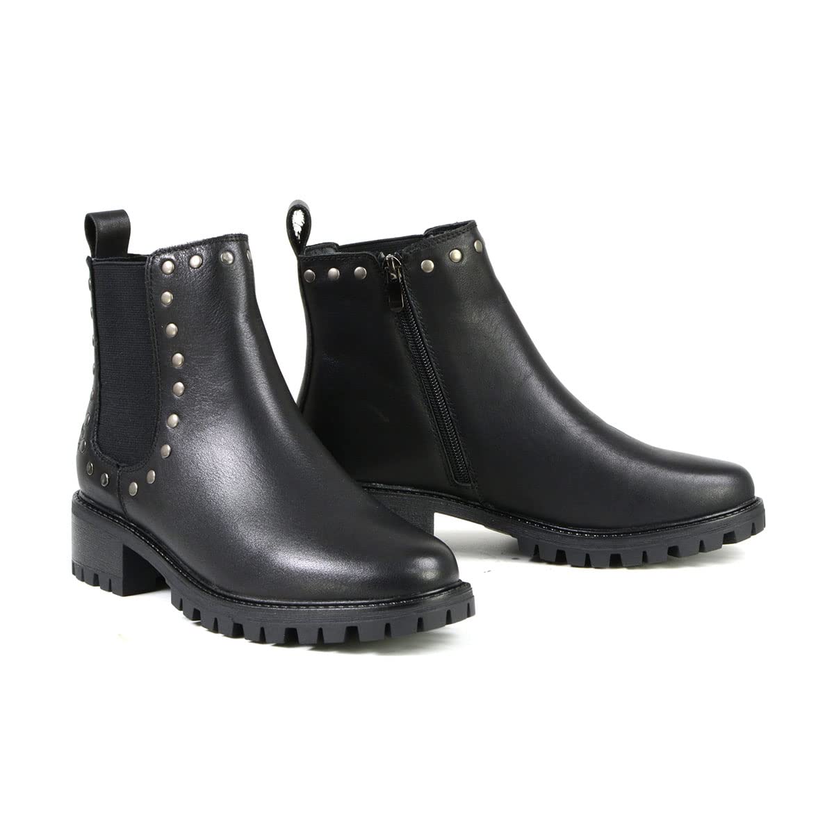 Milwaukee MBL9457 Women's Black Leather Ankle Boots with Rivets - Fashion Booties for Casual Wear & Night Out - Size 8