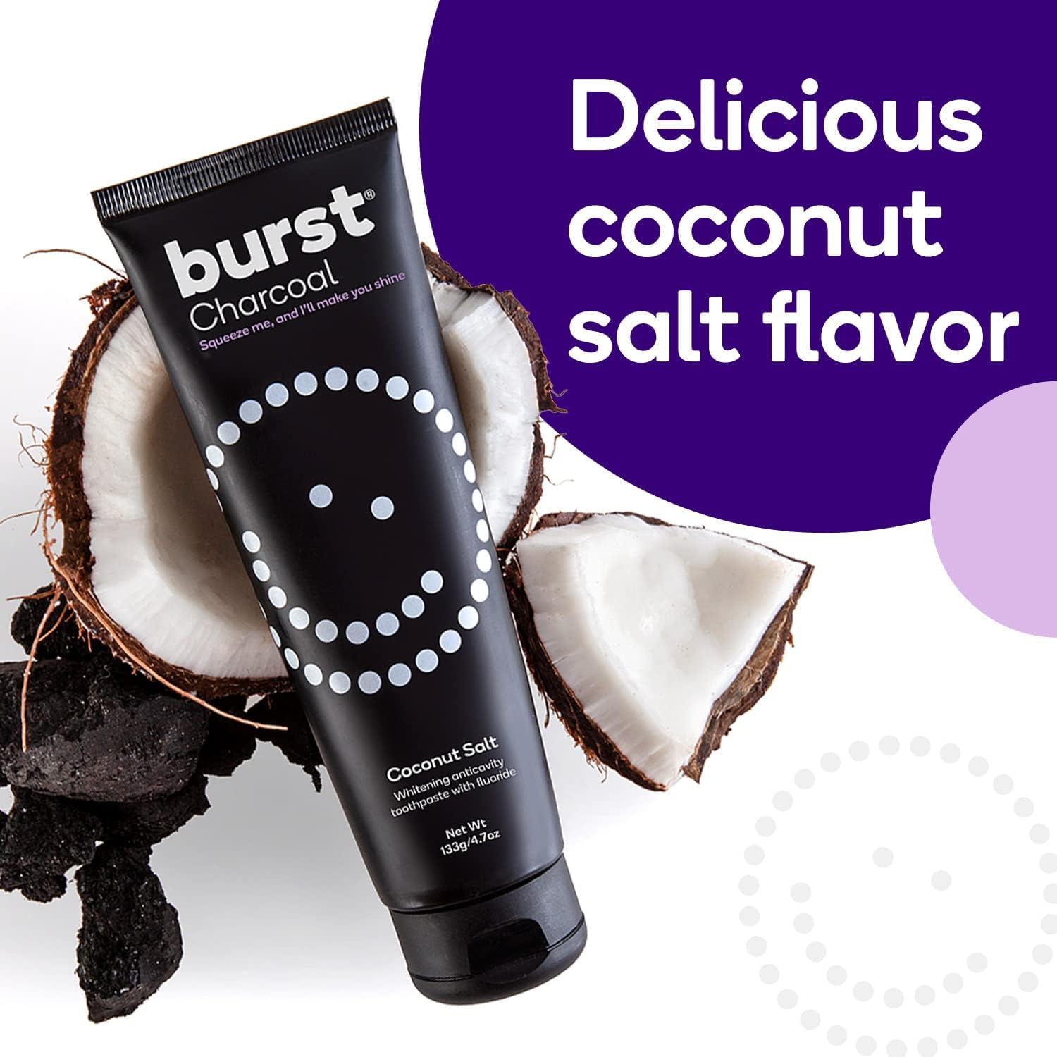 BURST Charcoal Whitening Toothpaste for Adults - Sensitive Teeth, Fluoride & Xylitol for Cavity Protection (4.7oz, 2 Pack) | Vegan, Gluten-Free, SLS-Free | Coconut Salt Flavor | Perfect for Daily Oral Care & Teeth Whitening at Home