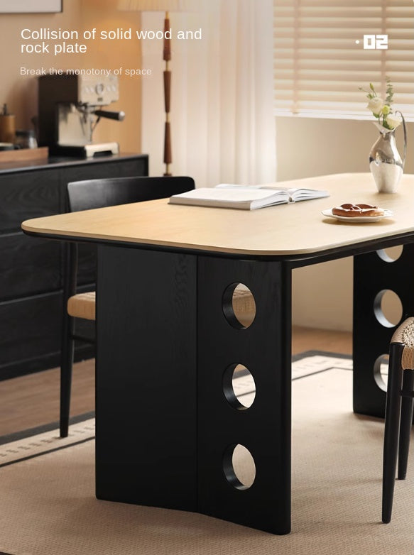 Solid Oak Wood Medieval Style Rock Plate Retro Dining Table - Rustic Farmhouse Kitchen & Dining Room Furniture for Home Decor